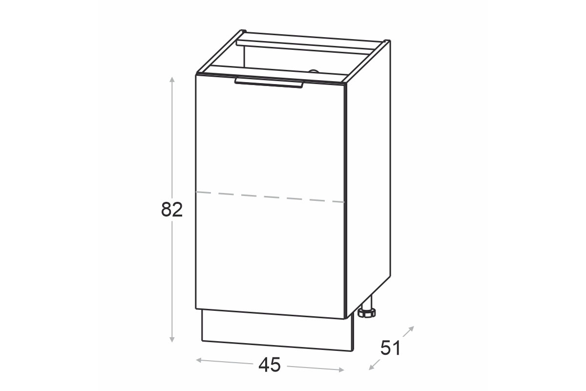 Spodní kuchyňská skříňka Ilandia D45.1 jednodveřová - bílý mat Skříňka kuchyňská spodní Ilandia D45.1 jednodveřová - bílý mat