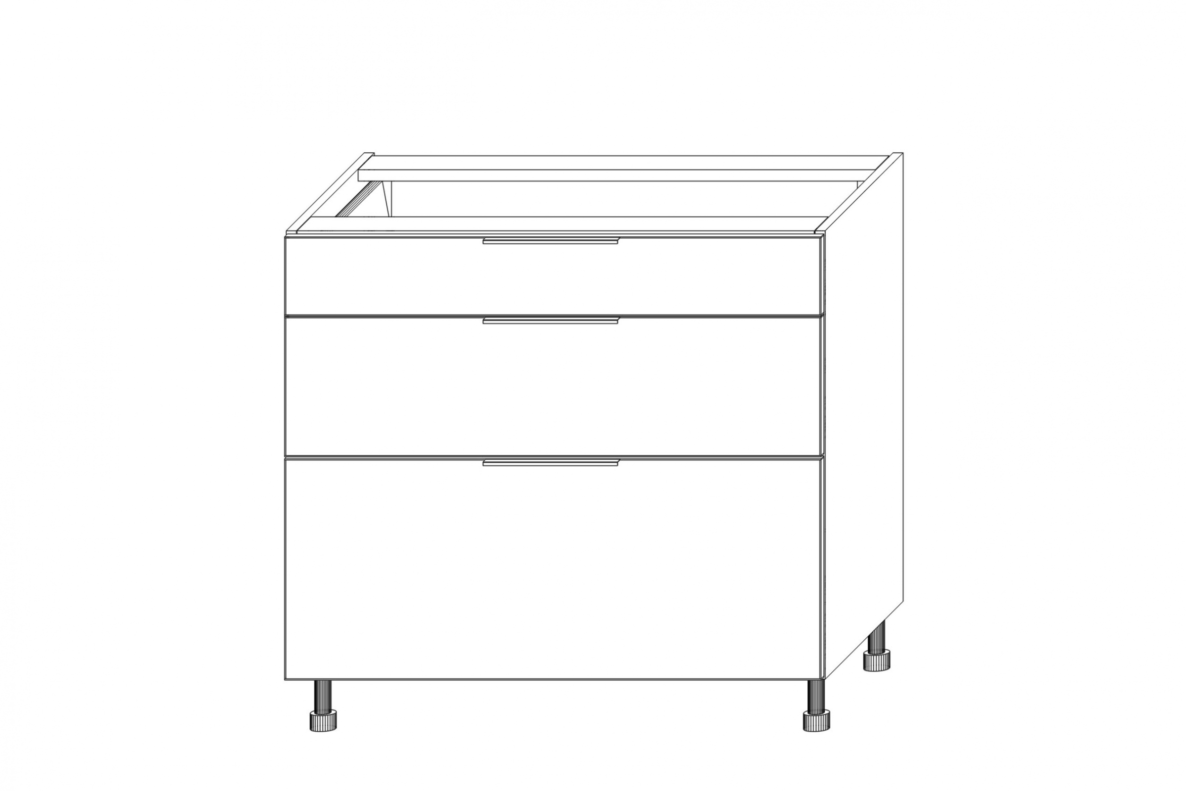 KAMMONO DSS85/3 - dolná skrinka so zásuvkami Starmotion - P2 i K2 BLACK Skrinka Kuchynská dolná KAMMONO K2 DSS85/3 s tromi zásuvkami