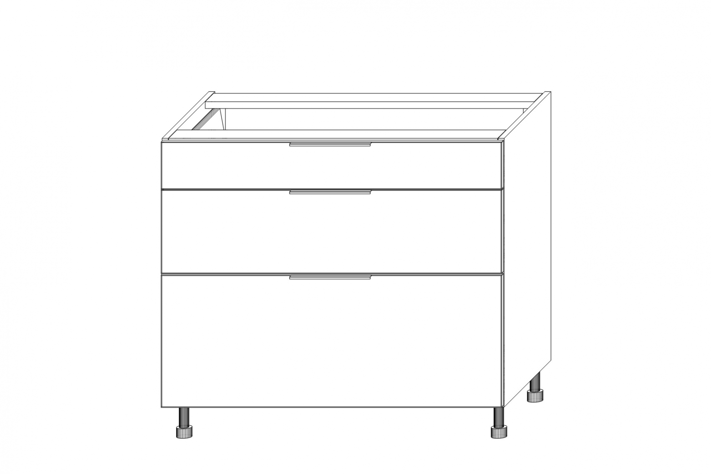 KAMMONO DSS90/3 - dolná skrinka so zásuvkami Starmotion - P2 i K2 BLACK Skrinka Kuchynská dolná KAMMONO K2 DSS90/3 s tromi zásuvkami