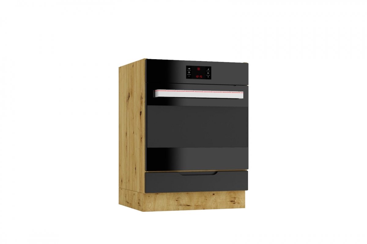Dolná kuchynská skrinka Isabel DK60 na vstavanú rúru – čierny hrášok / dub artisan Skrinka Kuchynská pod zabudowe piekarnika Isabel DK60 - Čierny Grášok / Dub artisan