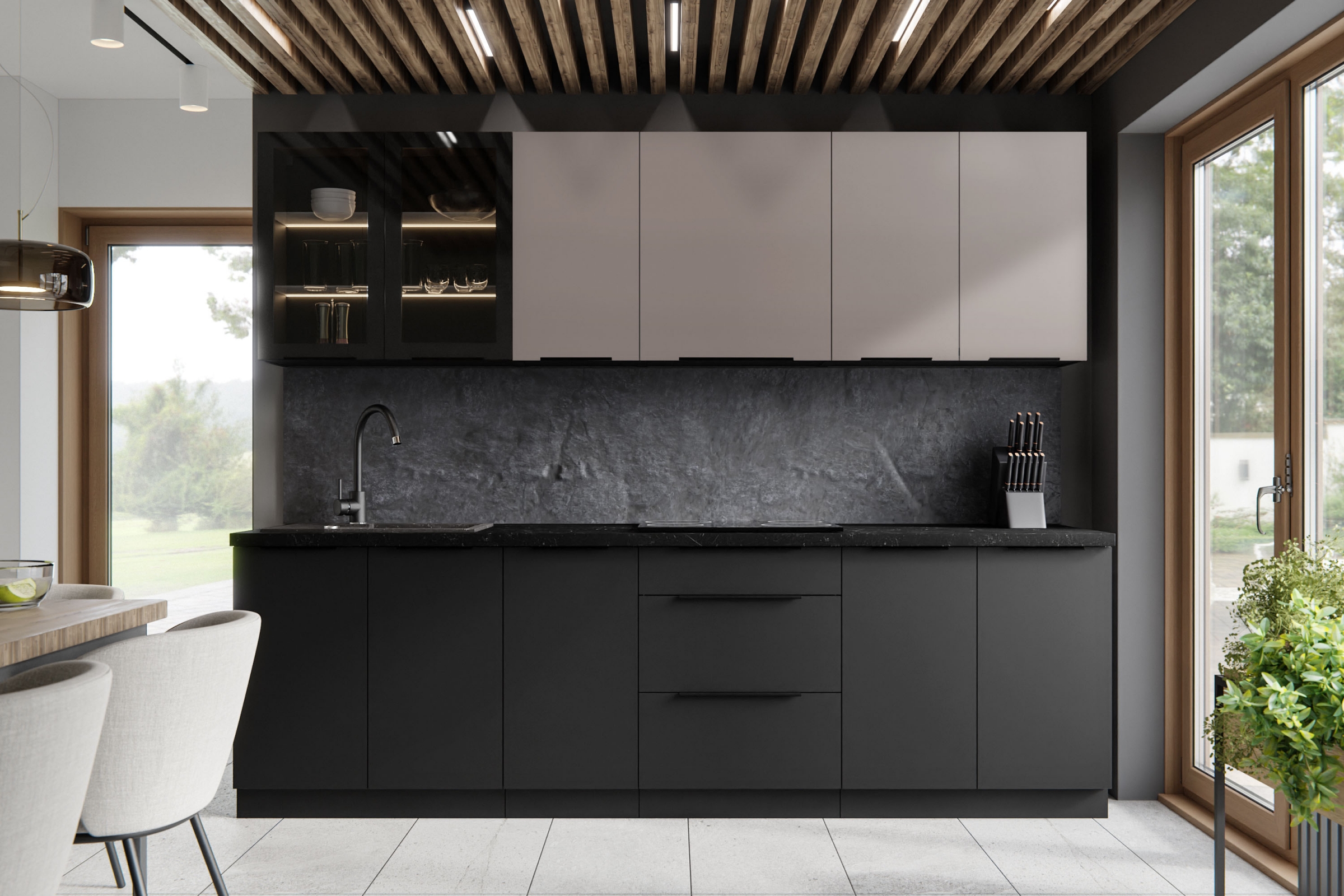 Závěsná kuchyňská skříňka Armonza 80 GS-72 prosklená dvoudveřová - černý mat skříňka kuchyňská závěsná Armonza 80 GS-72 dvoudveřová prosklená - černá mat