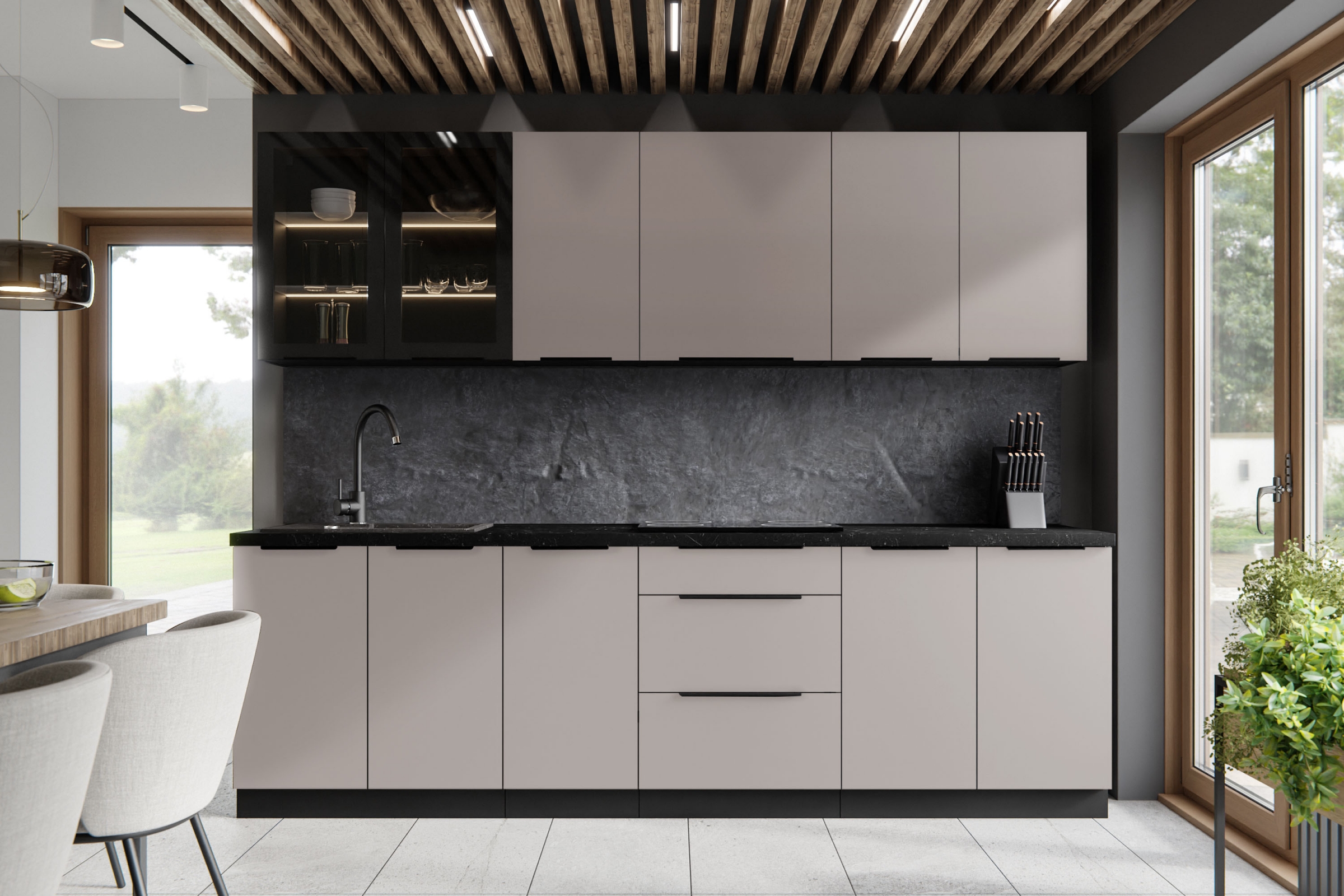 Závěsná kuchyňská skříňka Armonza 80 GS-72 prosklená dvoudveřová - černý mat skříňka kuchyňská závěsná Armonza 80 GS-72 dvoudveřová prosklená - černá mat