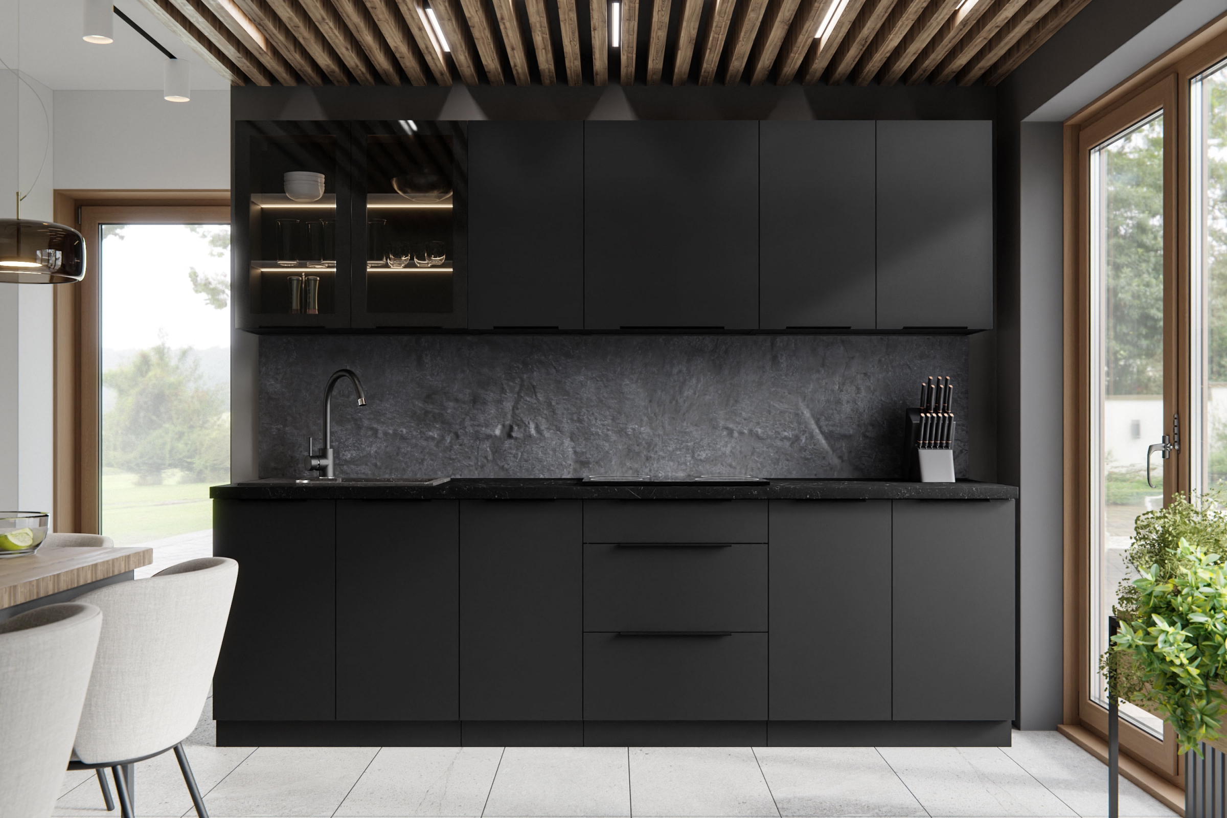 Závěsná kuchyňská skříňka Armonza 80 GS-72 prosklená dvoudveřová - černý mat skříňka kuchyňská závěsná Armonza 80 GS-72 dvoudveřová prosklená - černá mat