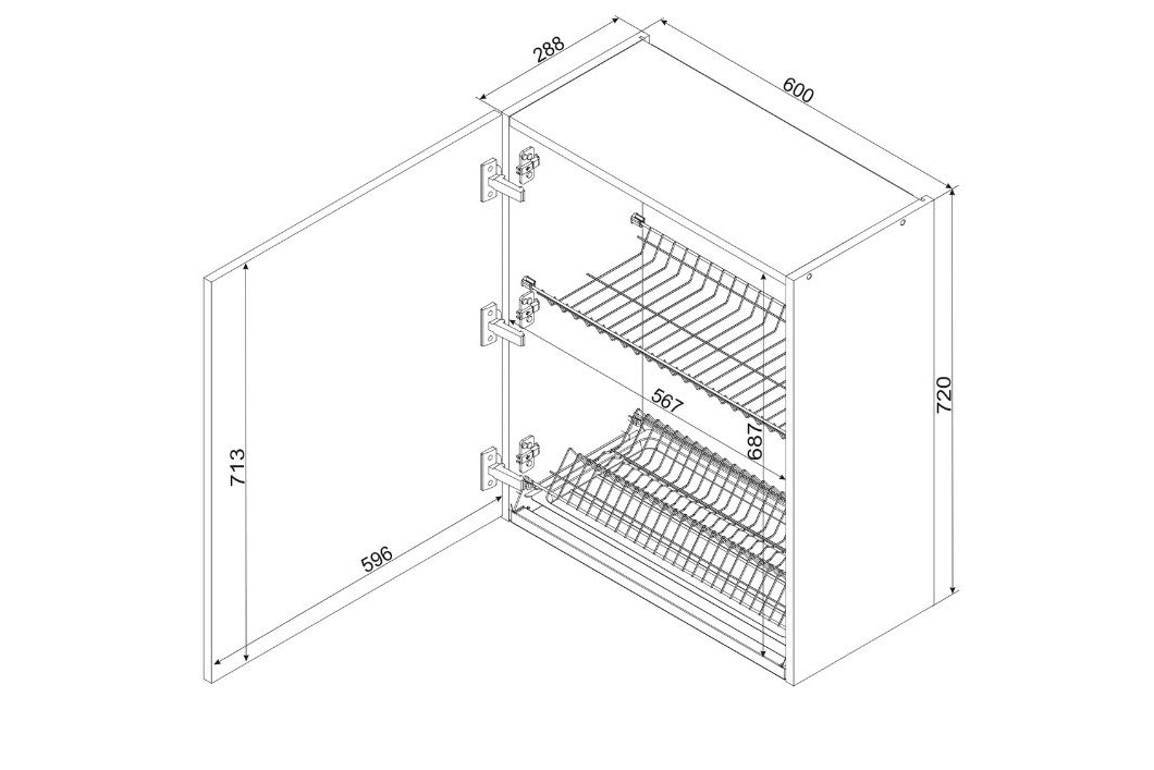 Závěsná jednodveřová skříňka Clara W60 SU P/L se sušákem na nádobí skříňka kuchyňská závěsná Clara W60 SU P/L jednodveřová s odkapávačem - šedá grafit