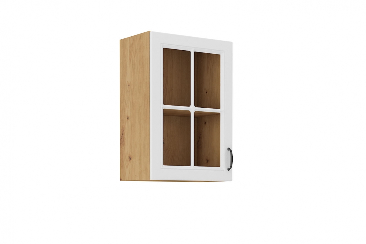 Horní kuchyňská skříňka Estella 40GS-72 jednodveřová se sklem - bílý mat / dub artisan skříňka kuchyňská závěsná Estella 40 GS-72 jednodveřová z przeszkleniem - bílý mat / dub artisan