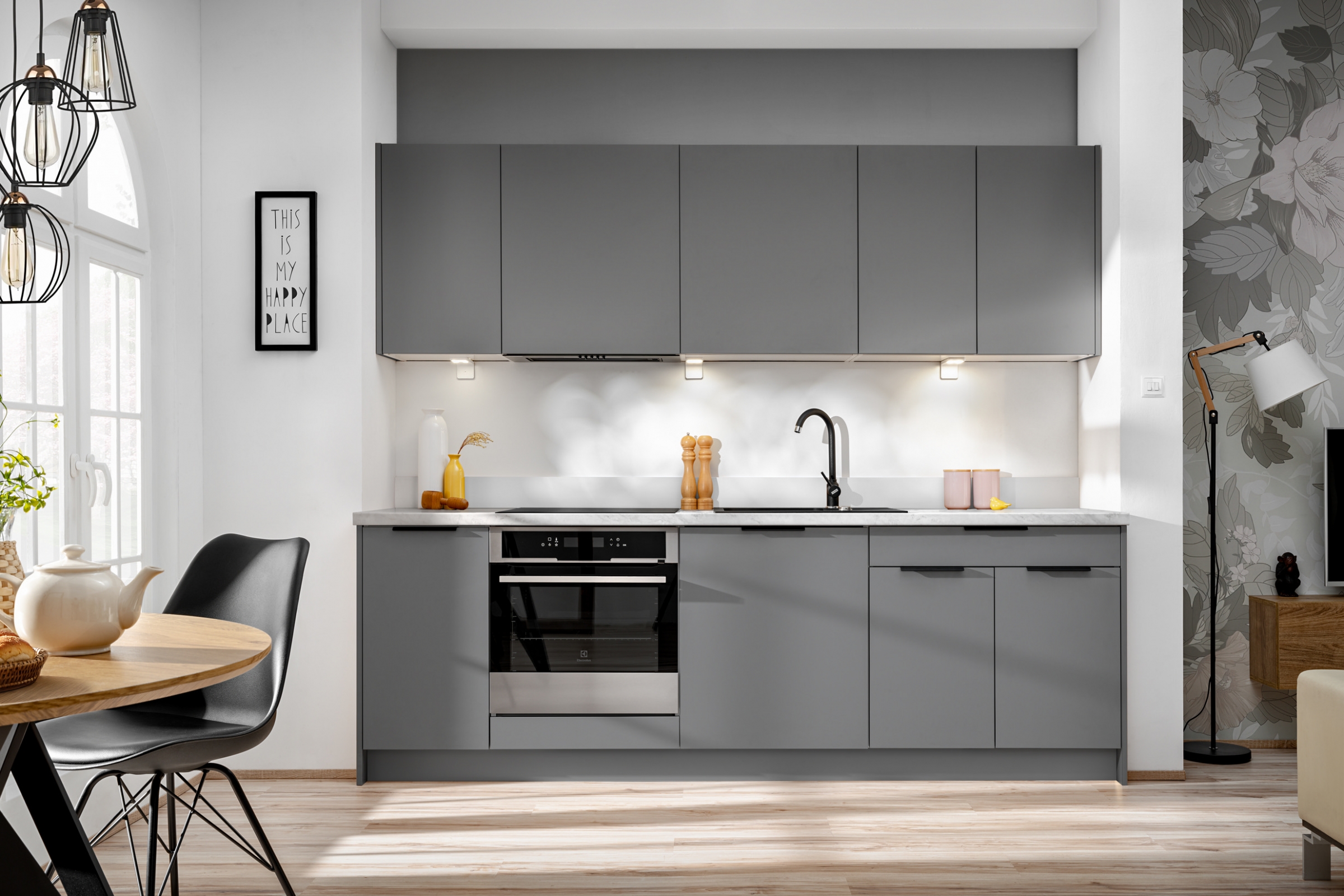 Závěsná kuchyňská skříňka Ilandia W60.1/71 P3 se sadou s digestoří - šedý mat Skříňka kuchyňská závěsná Ilandia W60.1/71 P3 w zestawie z okapem - šedá mat