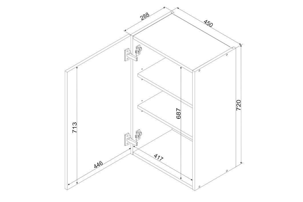Natalia biely lesk W45 P/L - závesná skrinka Skrinka Kuchynská závesná Natalia W45 P/L jednodverová - biely lesk
