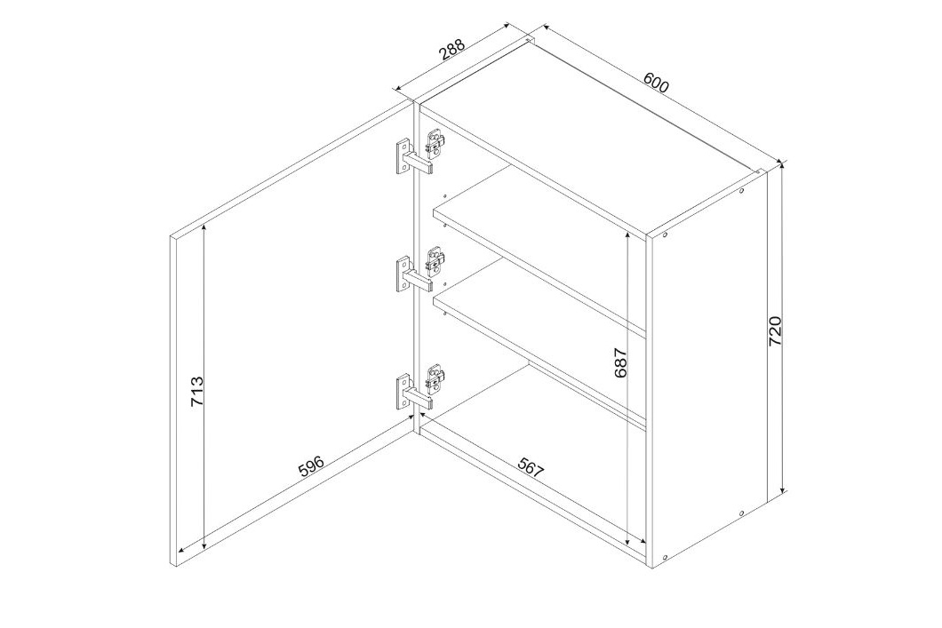 Natalia biely lesk W60 P/L - závesná skrinka Skrinka Kuchynská závesná Natalia W60 P/L jednodverová - biely lesk
