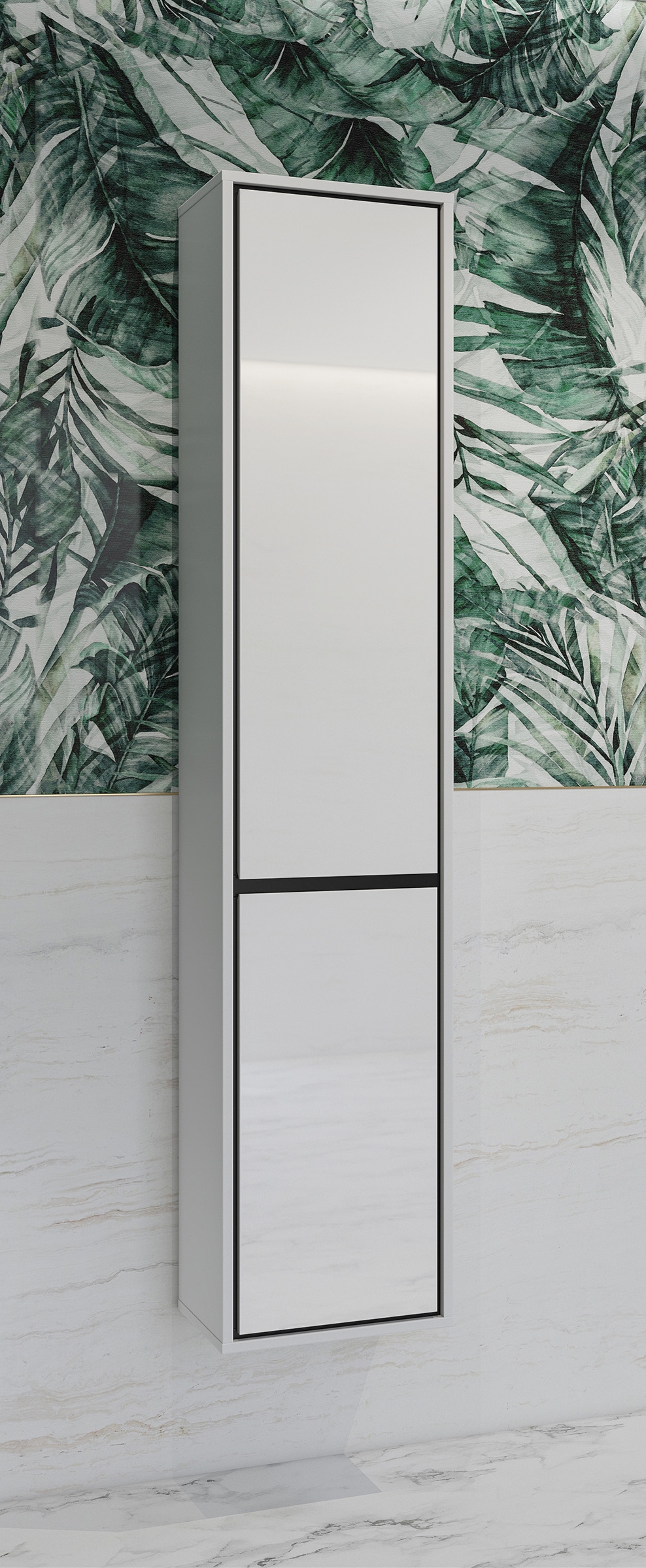 Závěsná koupelnová skříňka Irvine 35 cm – bílá-černá / bílý lesk skříňka lazienkowa Irvine 2D 35 cm závěsná - bílá-černá / bílá lesk