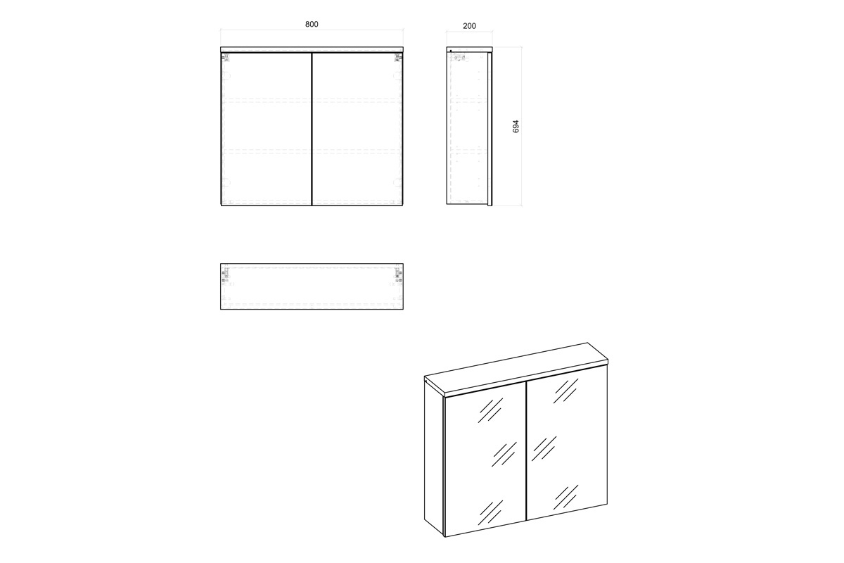 Zrcadlová skříňka Bali Grey 841 80 cm - grafitový mat / dub wotan Skříňka zrcadlová comad 