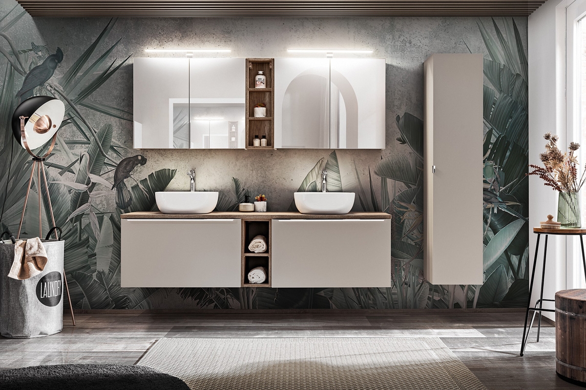 Závěsná zrcadlová skříňka Santa Fe Taupe 80 cm - křemíková šedá duzy Komplet nábytku do lazienki comad 