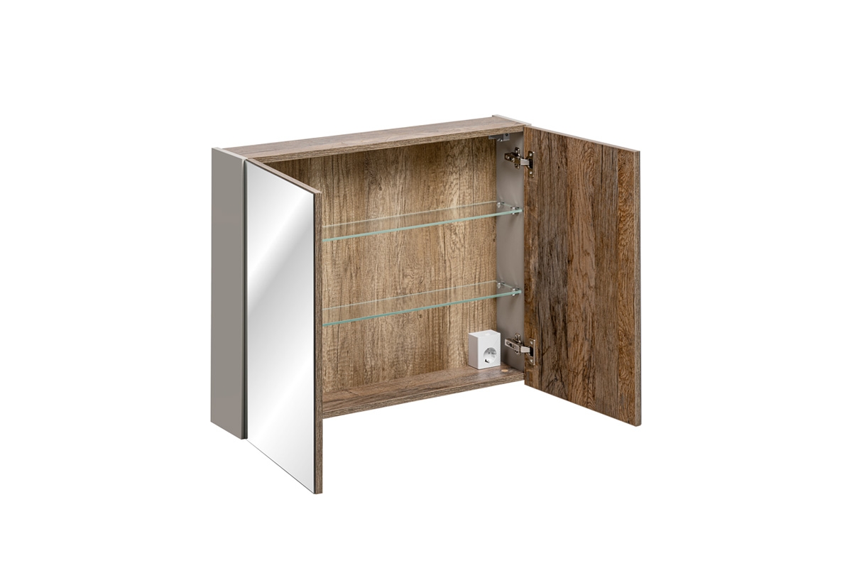 Závěsná zrcadlová skříňka Santa Fe Taupe 80 cm - křemíková šedá Zrcadlo z policemi santa 