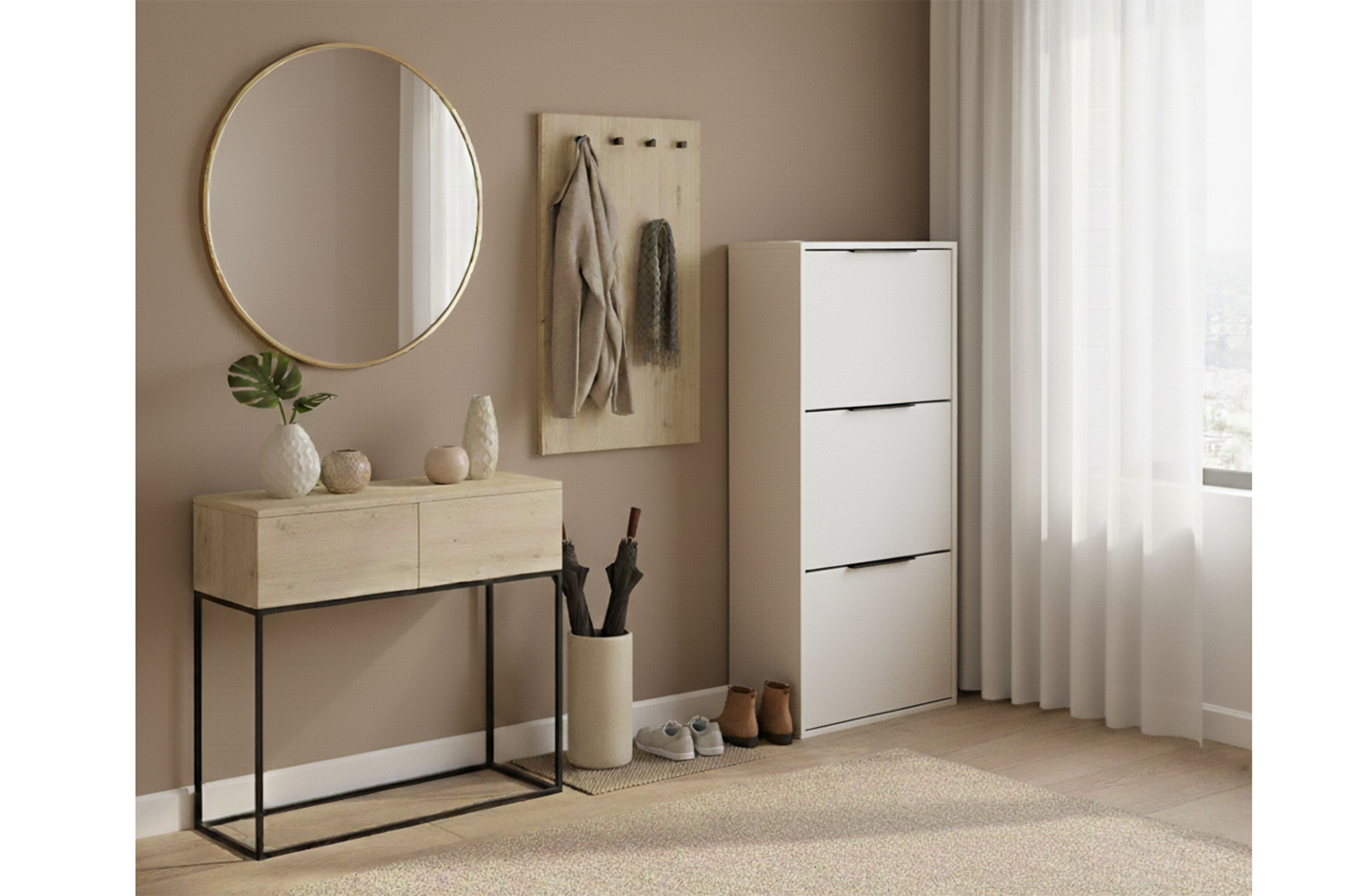 Botník Milo trojposchodový - piesková béžová Skrinka na topánky Milo trzypoziomowa - Béžová Pieskový