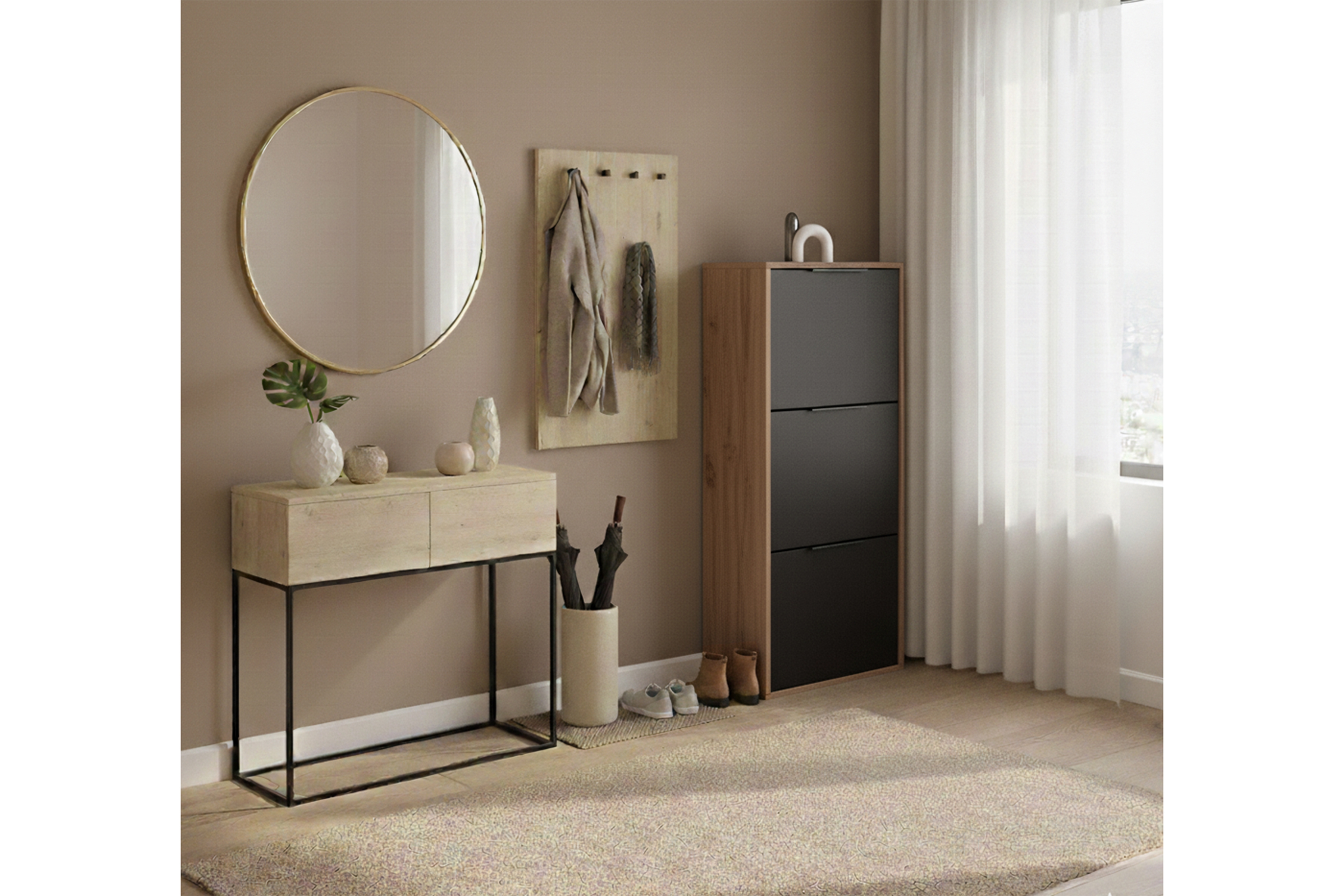 Botník Milo trojposchodový - dub wotan / čierna Skrinka na topánky Milo trzypoziomowa - Dub wotan / Čierny