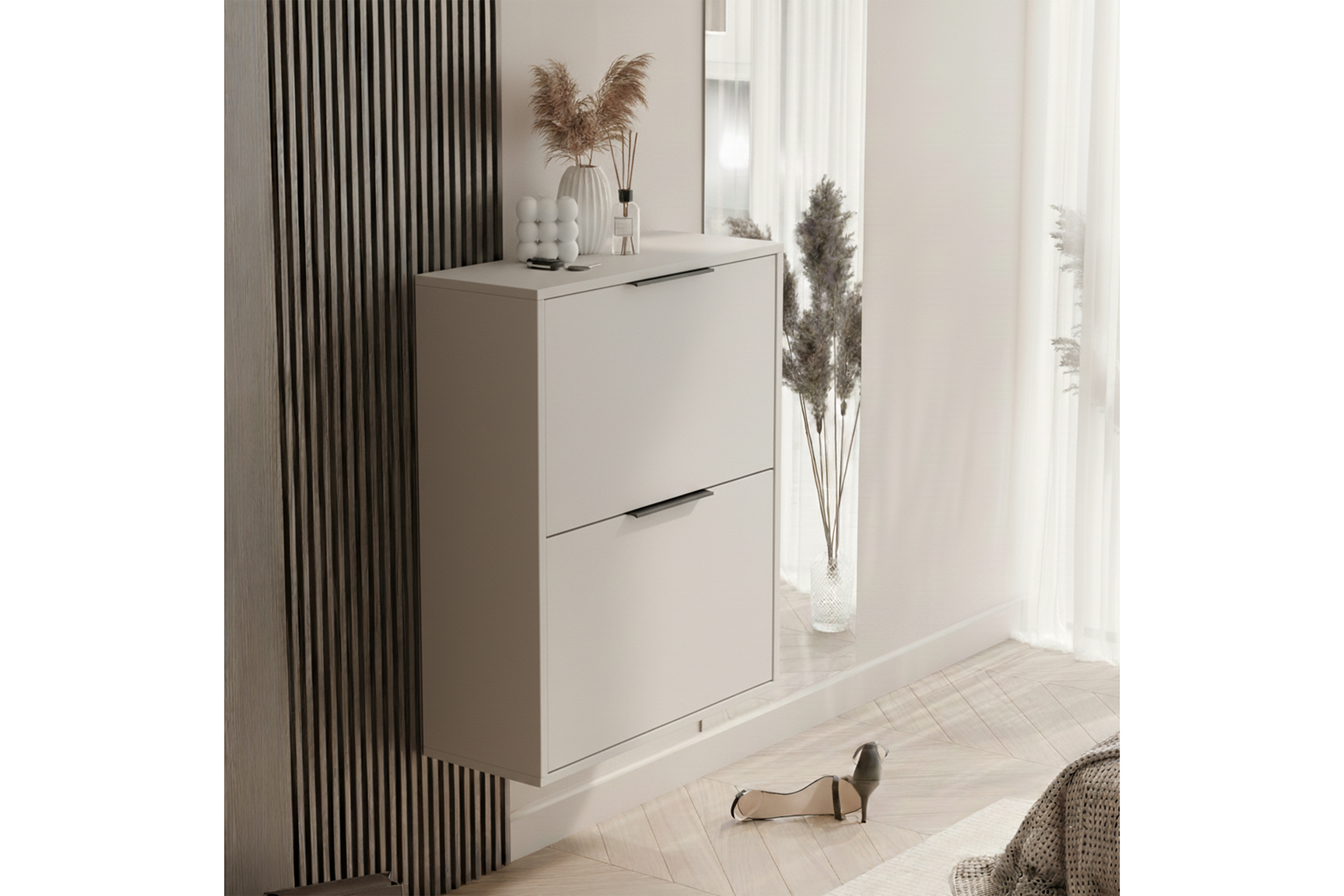 Závesná / stojaca dvojúrovňová skrinka na topánky Milo - piesková béžová Skrinka na topánky Milo závesná dvojúrovňový - Béžová Pieskový