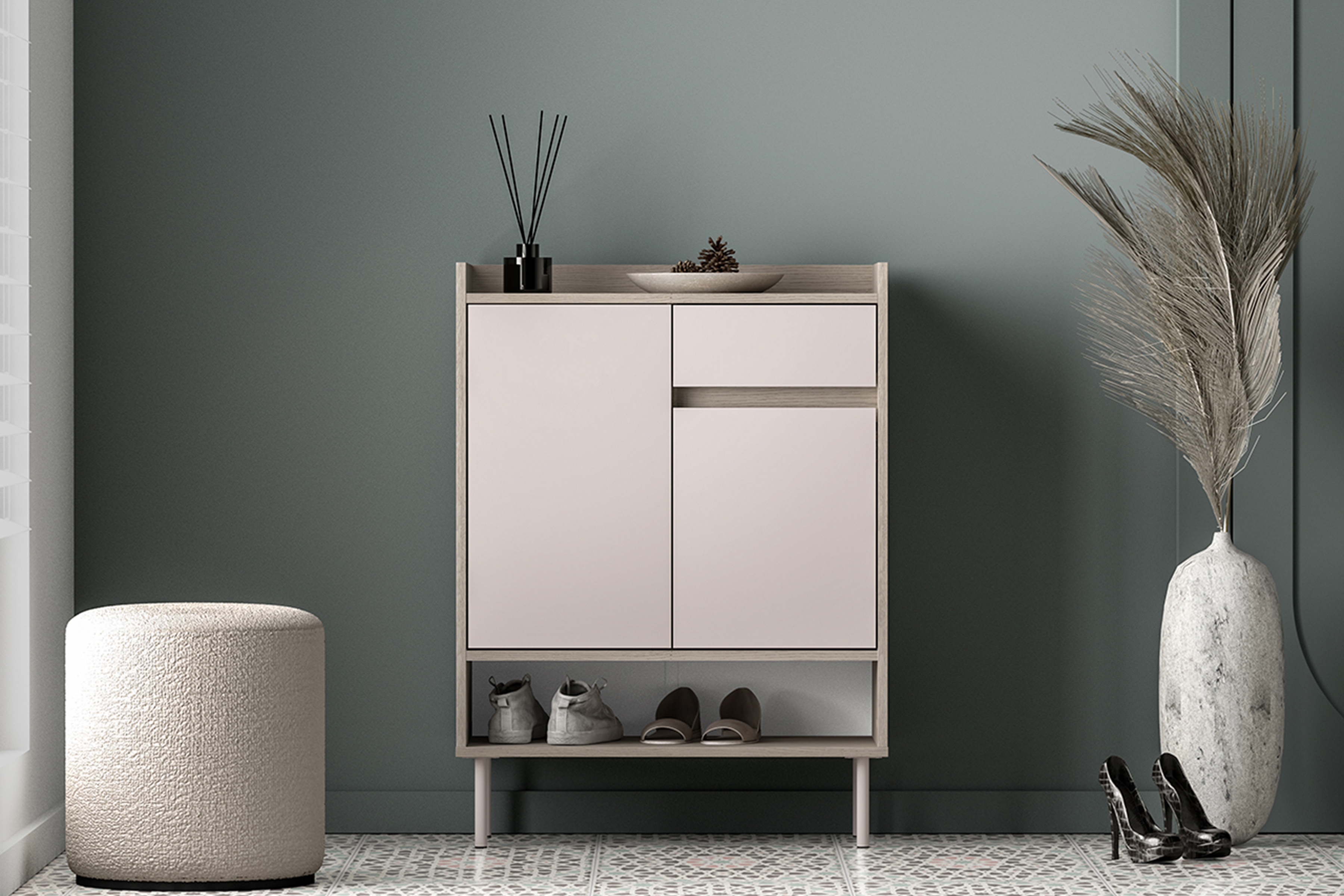 Botník Tivano 03 70 cm - kašmír / dub cremona skříňka na boty Voco 03 70 cm - kašmír / dub cremona