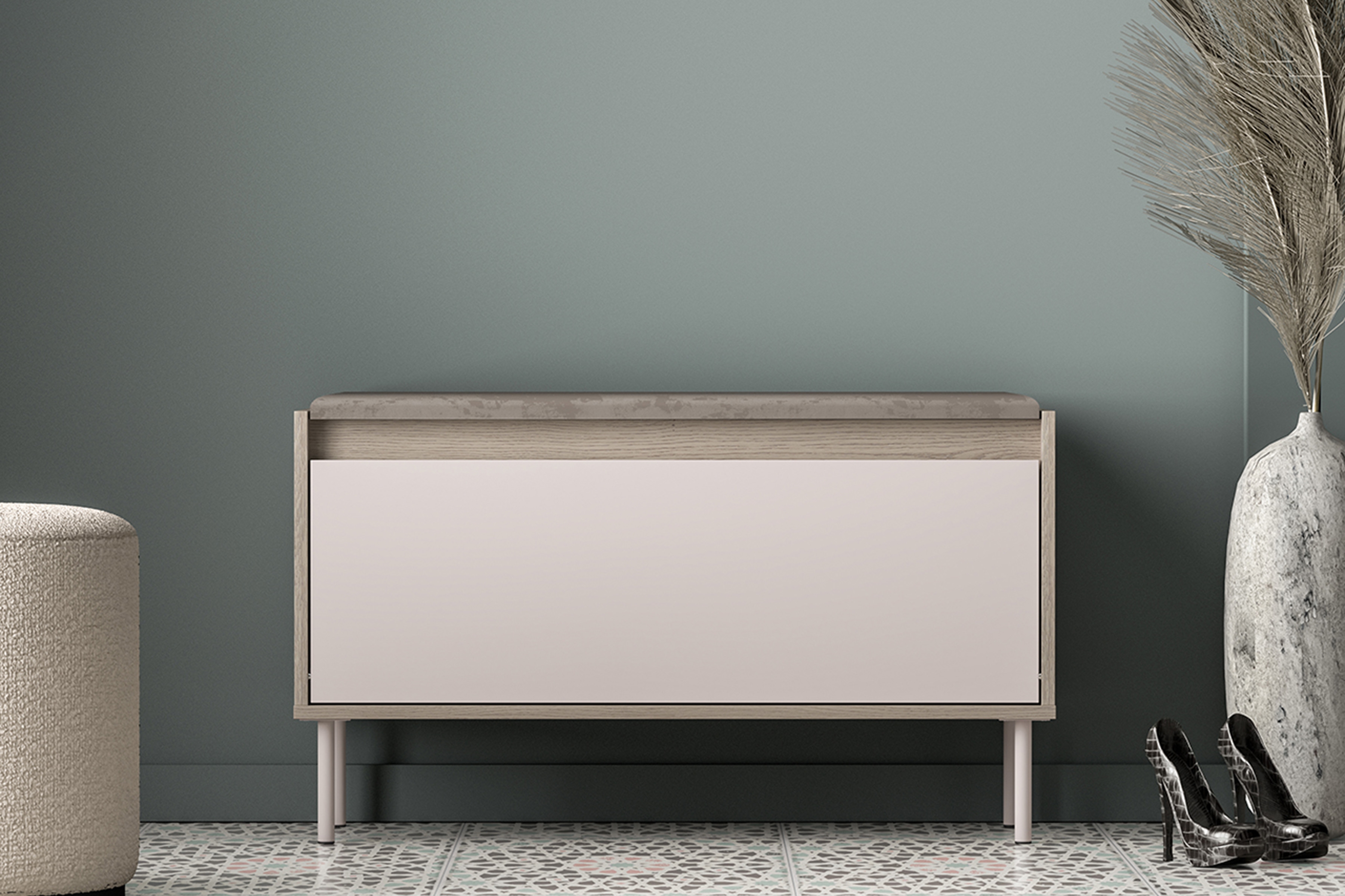 Botník Tivano 05 90 cm - kašmír / dub cremona skříňka na boty Voco 05 90 cm - kašmír / dub cremona