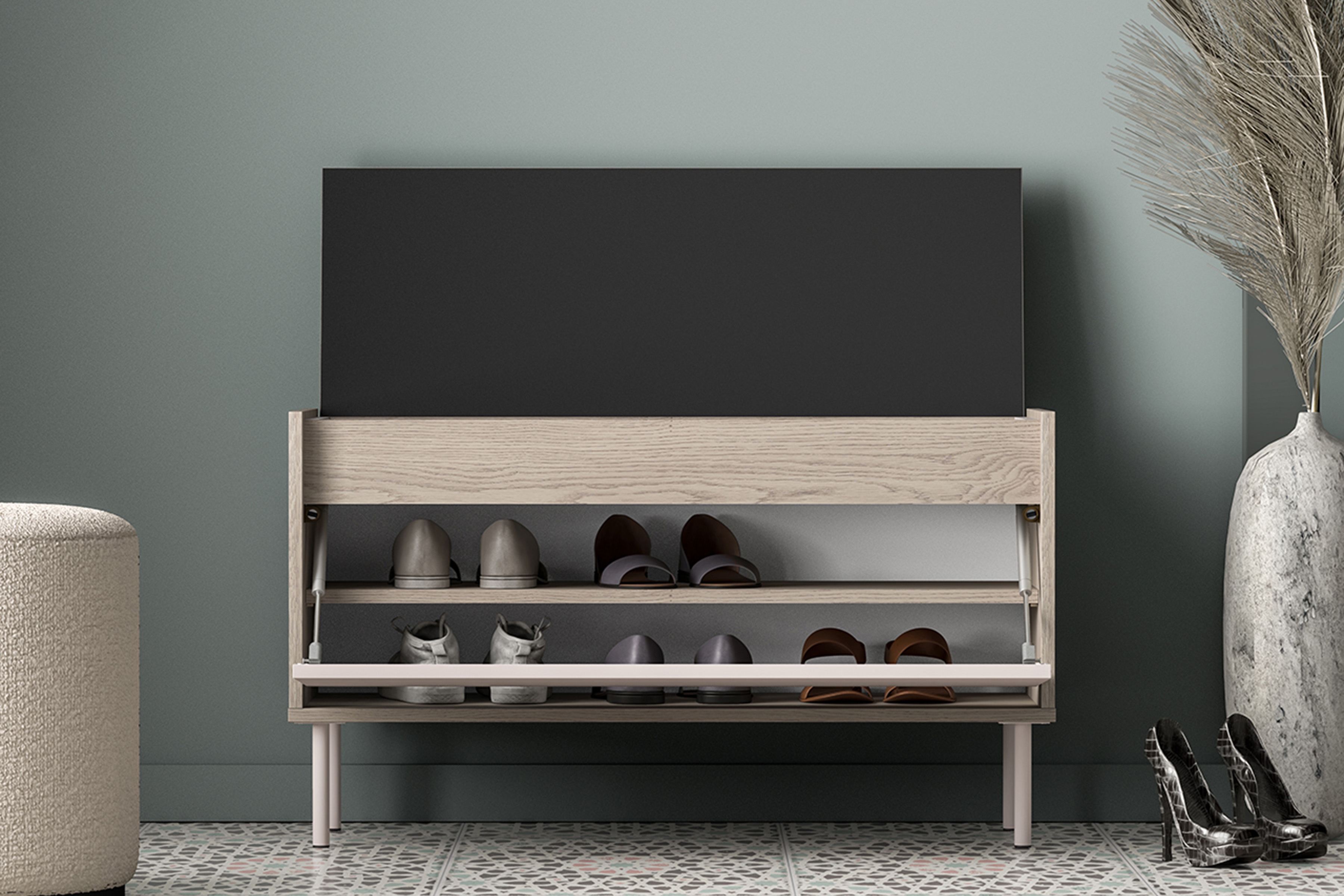 Botník Tivano 05 90 cm - kašmír / dub cremona skříňka na boty Voco 05 90 cm - kašmír / dub cremona