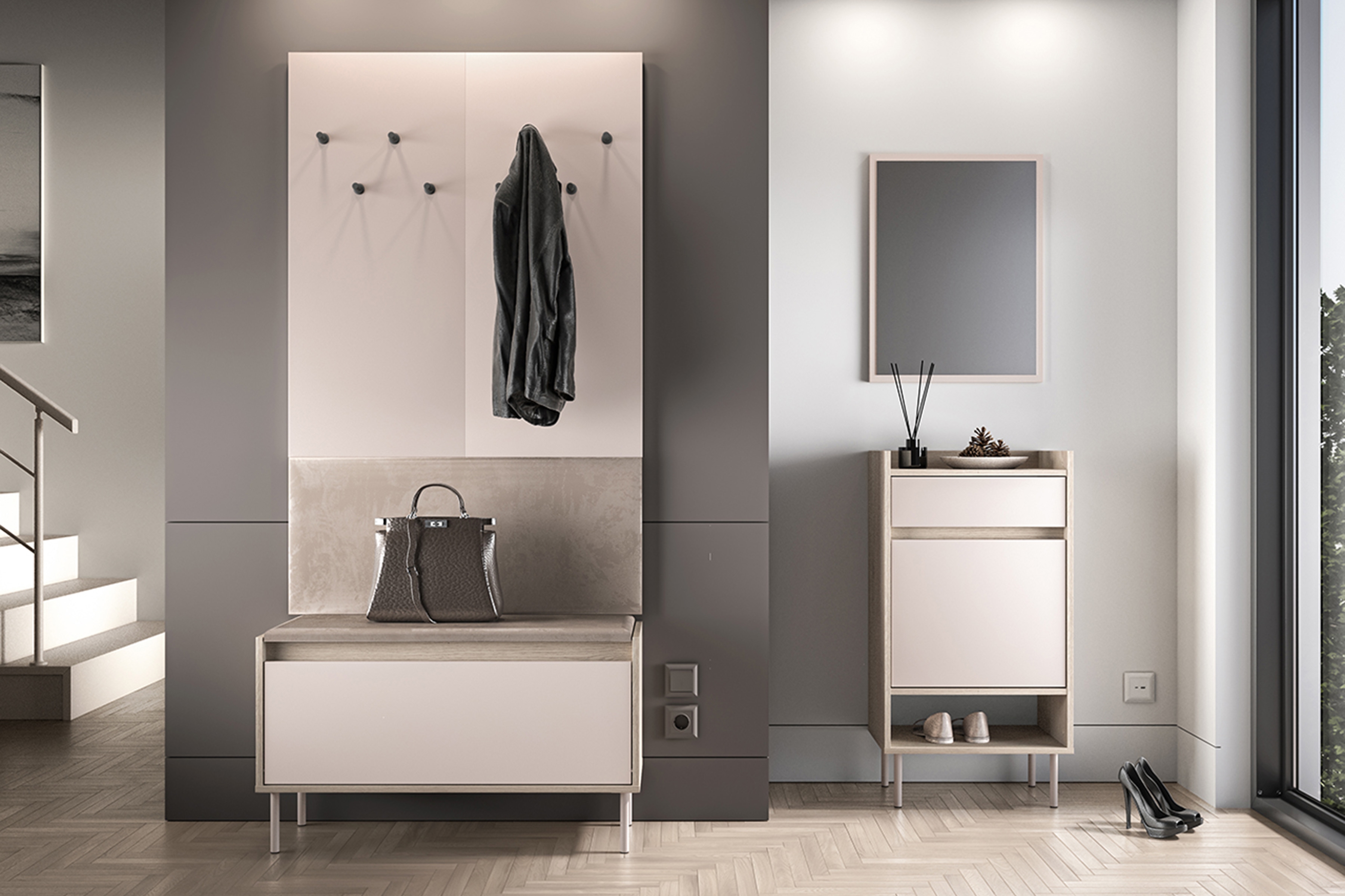 Botník Tivano 05 90 cm - kašmír / dub cremona skříňka na boty Voco 05 90 cm - kašmír / dub cremona