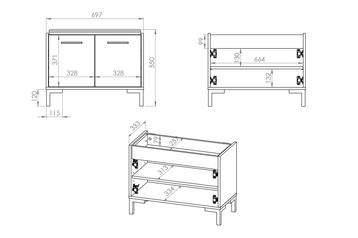 Skrinka na topánky Klarso 04 so sedákom 70 cm - Dub artisan Skrinka na topánky so sedákom Nevio 04 - Rozmery