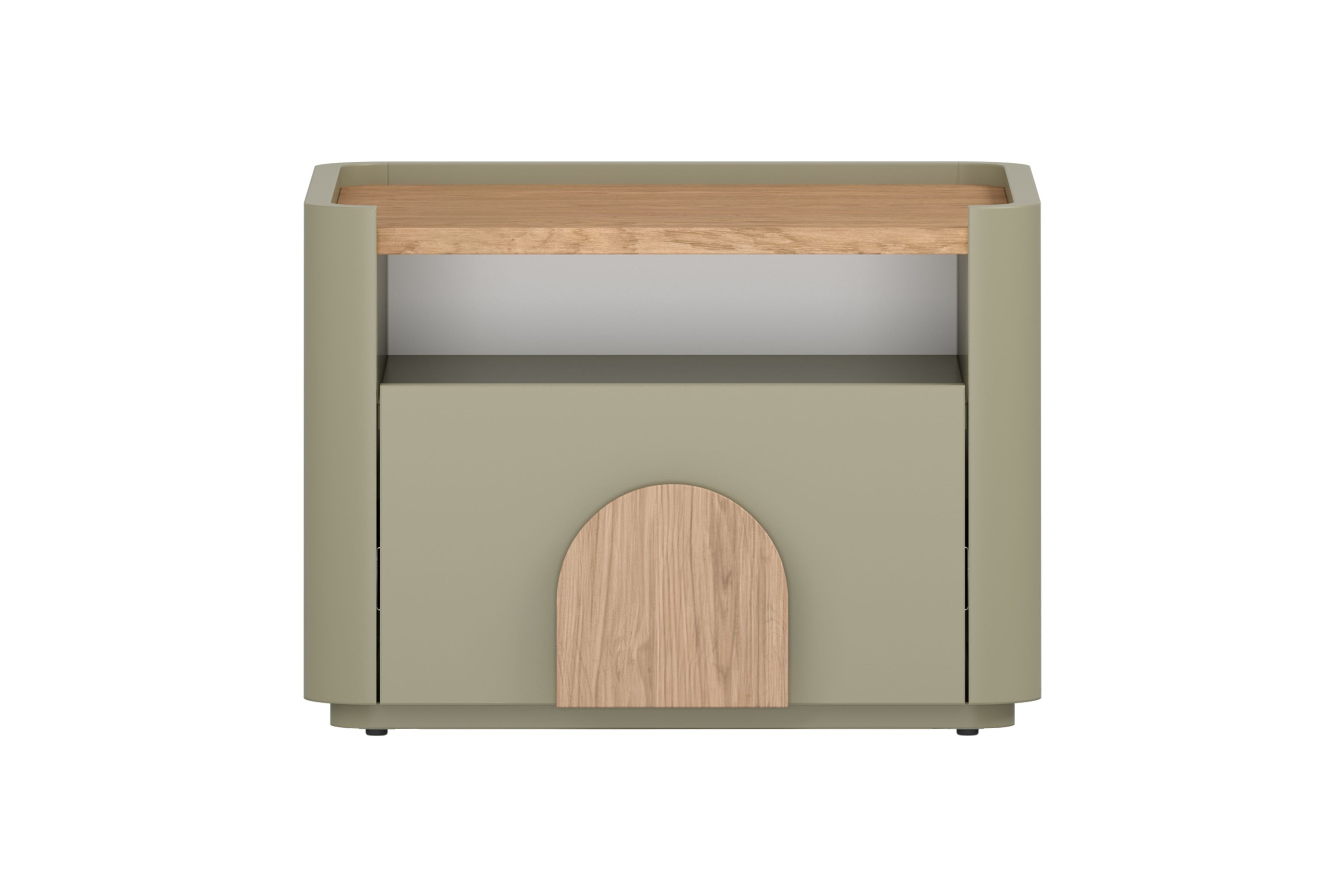 Nočný stolík Amilio 50 cm so zásuvkou - eukalyptus / dub baltic dune / úchytky dub prírodný Nočný Stolík Amilio z szuflada 50 cm - eukaliptus / Dub baltic dune / úchyty Dub prírodné