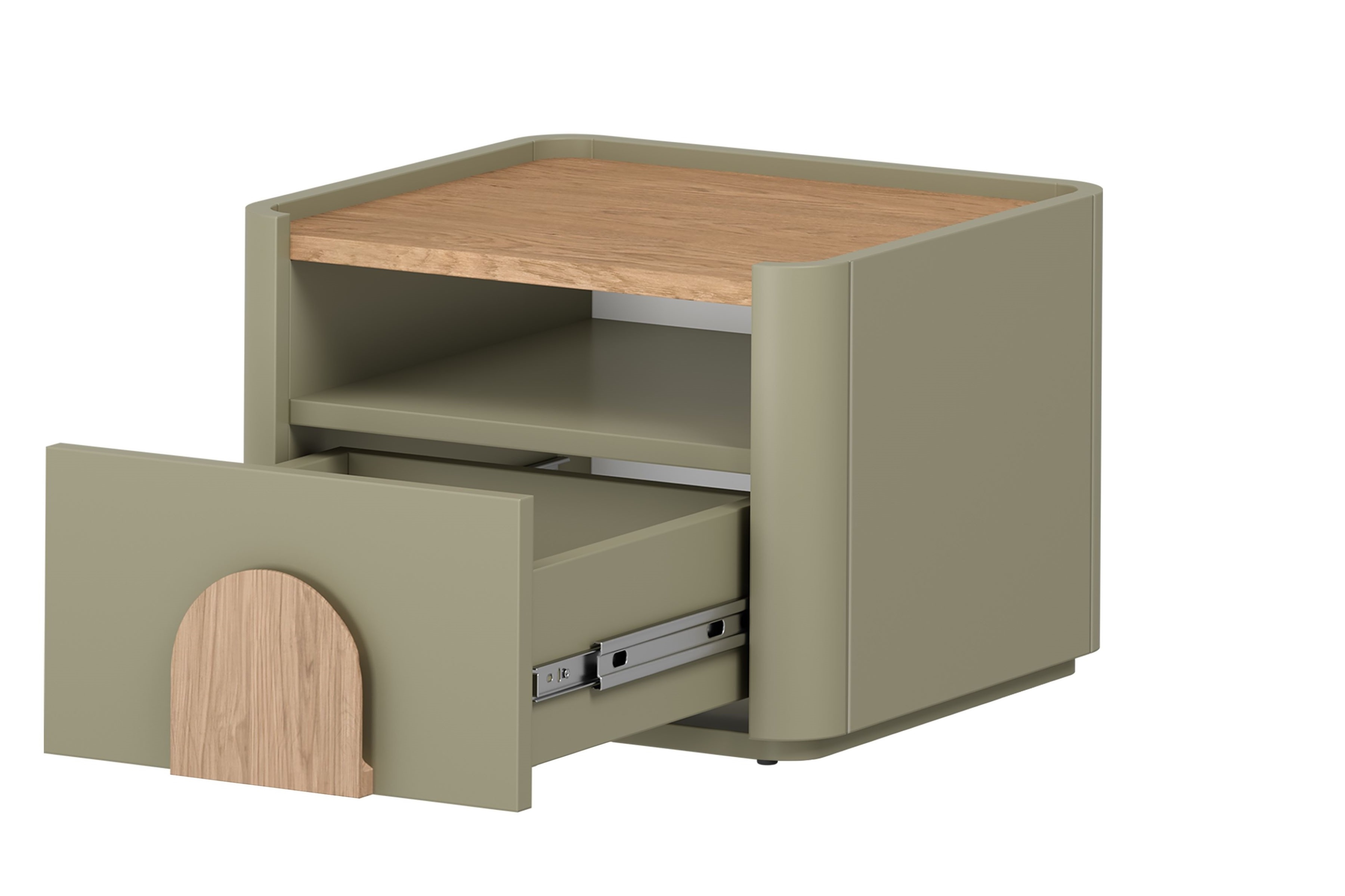 Nočný stolík Amilio 50 cm so zásuvkou - eukalyptus / dub baltic dune / úchytky dub prírodný Nočný Stolík Amilio z szuflada 50 cm - eukaliptus / Dub baltic dune / úchyty Dub prírodné