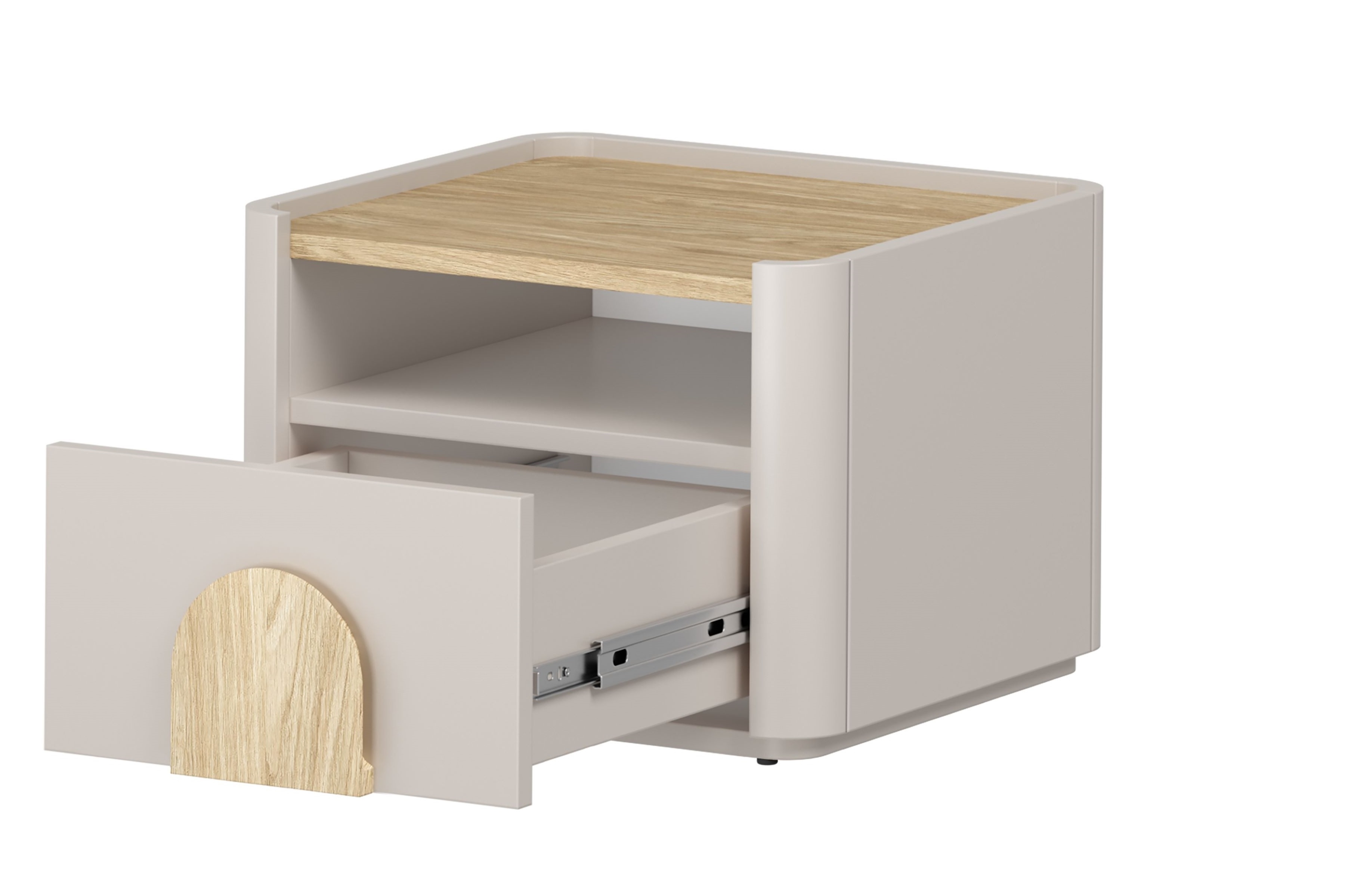 Nočný stolík Amilio 50 cm so zásuvkou - kašmír / olejovaný dub / úchytky svetlý dub Nočný Stolík Amilio z szuflada 50 cm - kašmír / Dub olejowany / úchyty Svetlý dub