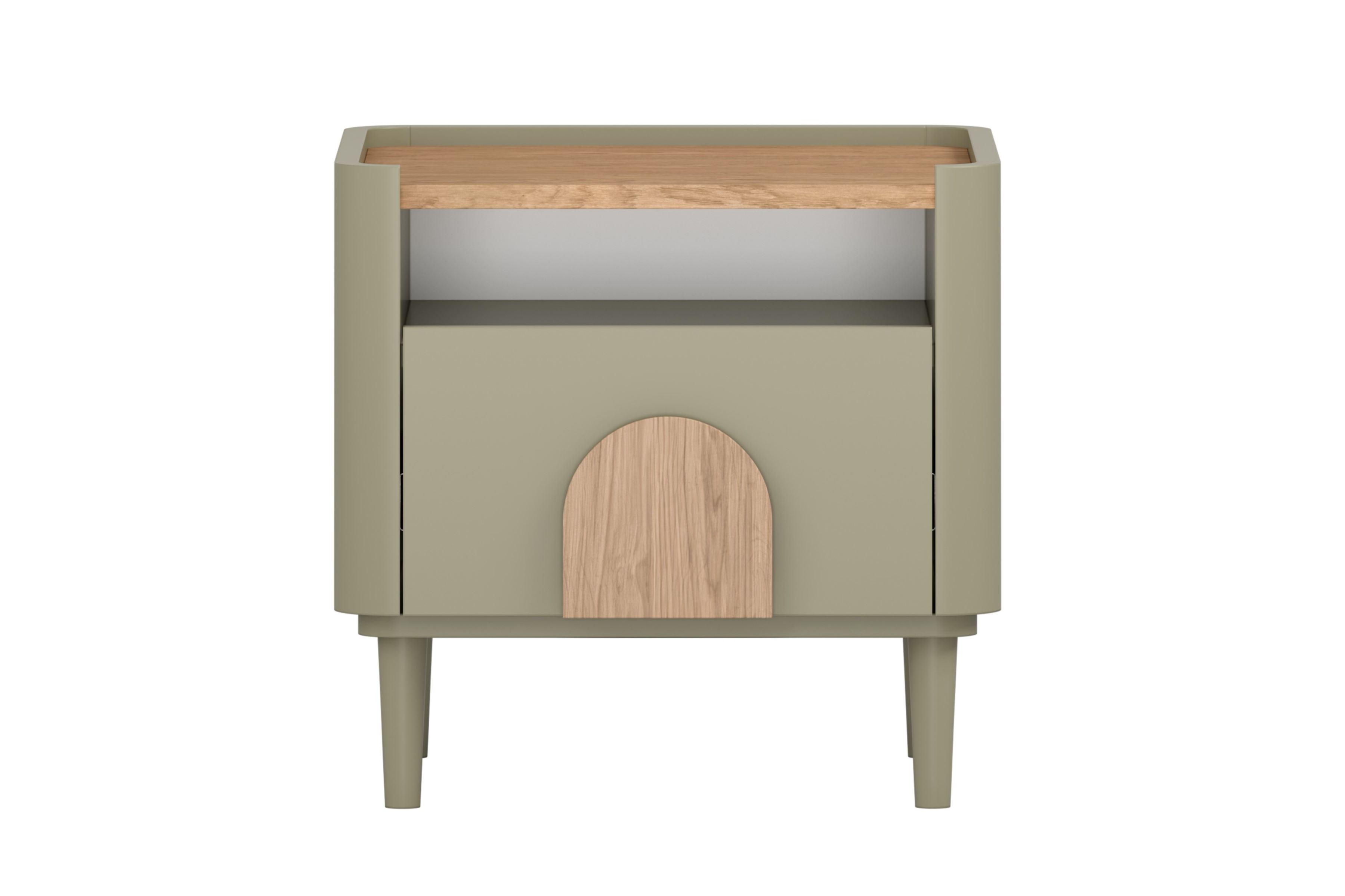 Nočný stolík Amilio 50 cm so zásuvkou - eukalyptus / dub baltic dune / úchytky dub prírodný Nočný Stolík Amilio z szuflada 50 cm na nôžkach - eukaliptus / Dub baltic dune / úchyty Dub prírodné