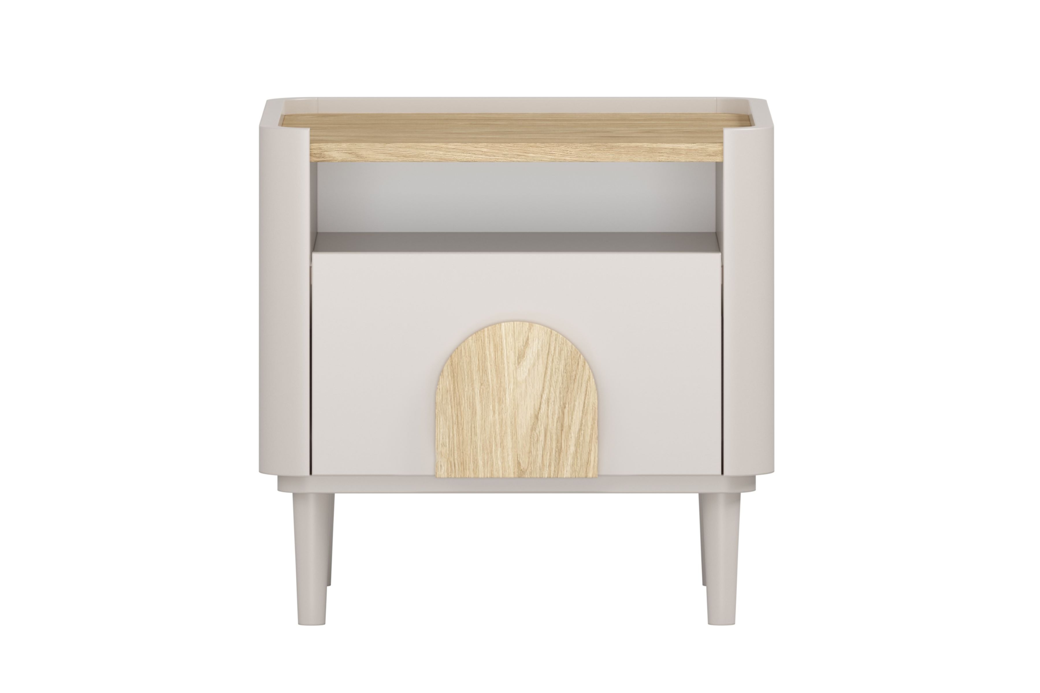 Nočný stolík Amilio 50 cm so zásuvkou - kašmír / olejovaný dub / úchytky svetlý dub Nočný Stolík Amilio z szuflada 50 cm na nôžkach - kašmír / Dub olejowany / úchyty Svetlý dub
