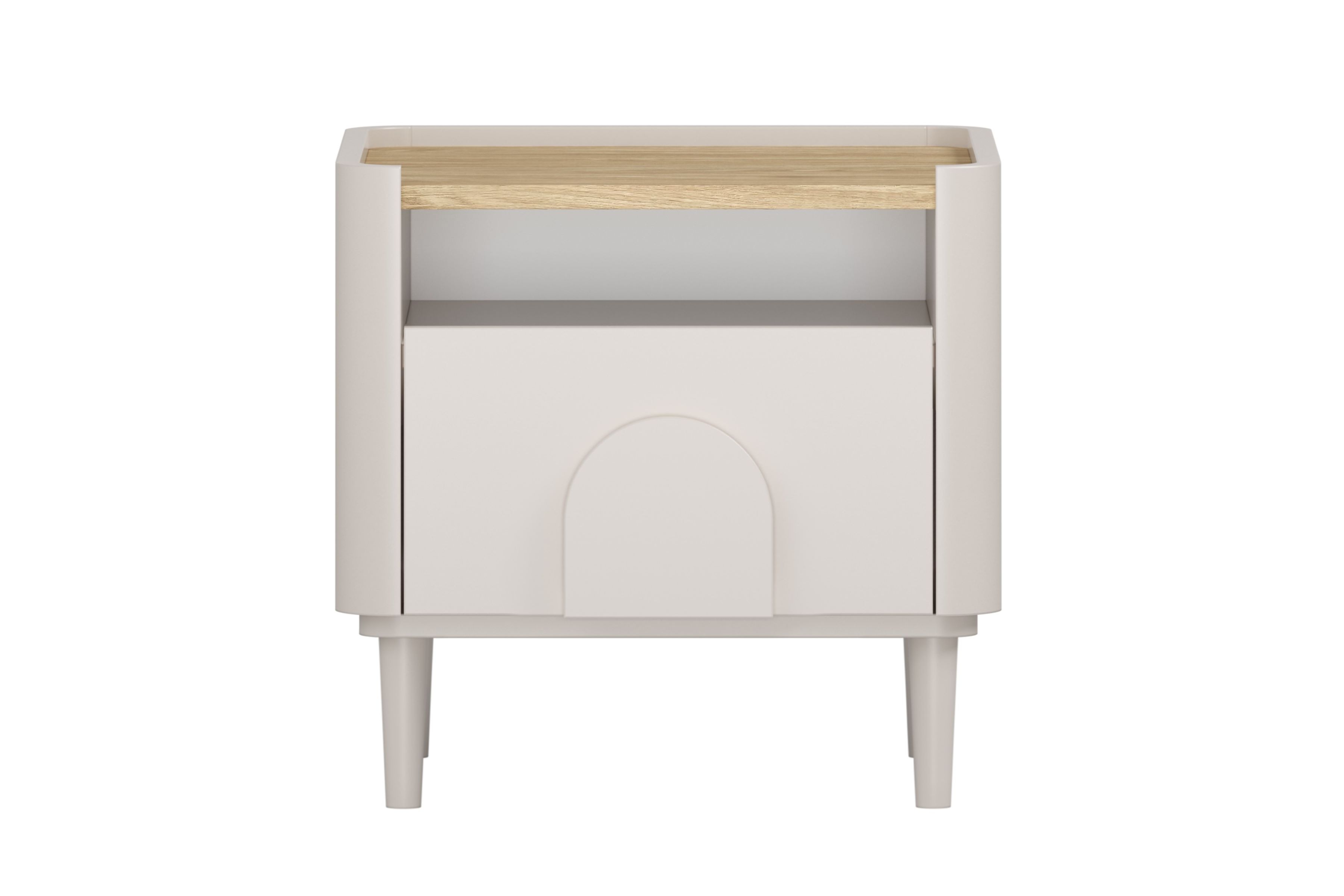 Nočný stolík Amilio 50 cm so zásuvkou - kašmír / olejovaný dub / úchytky kašmír Nočný Stolík Amilio z szuflada 50 cm na nôžkach - kašmír / Dub olejowany / úchyty kašmír