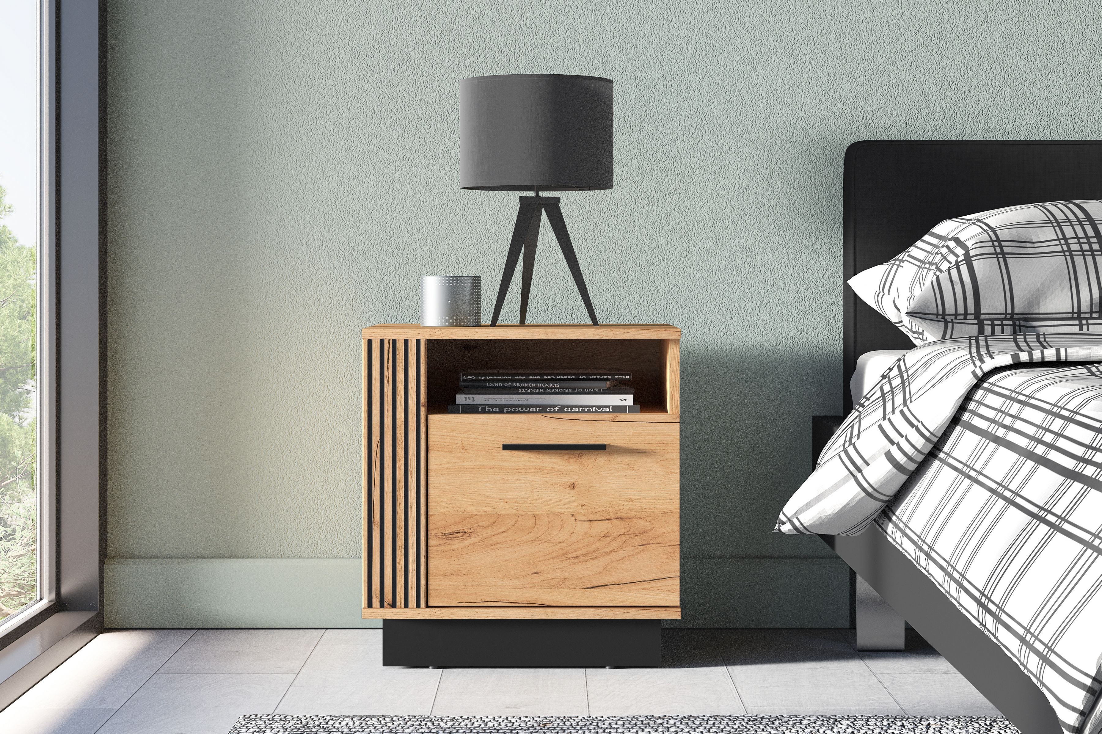 Noční stolek Clawi 50 cm - dub craft zlatý / černá Noční stolek Clawi 09 - 50 cm - dub craft zlatá / černá