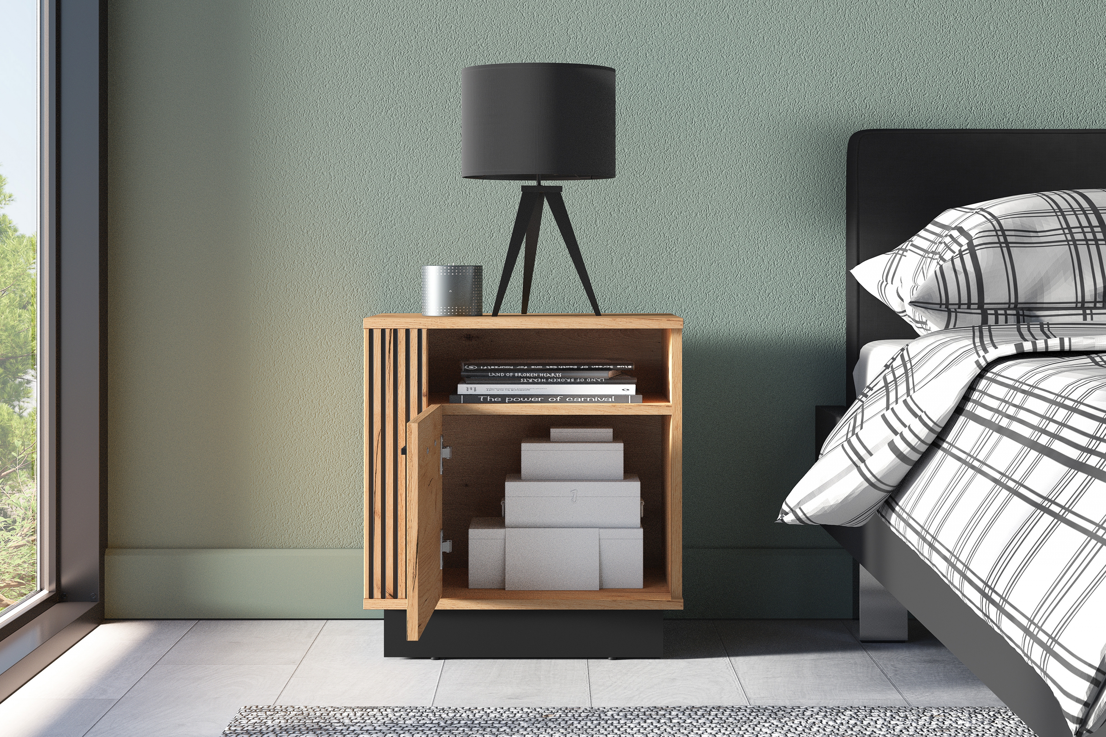 Noční stolek Clawi 50 cm - dub craft zlatý / černá Noční stolek Clawi 09 - 50 cm - dub craft zlatá / černá