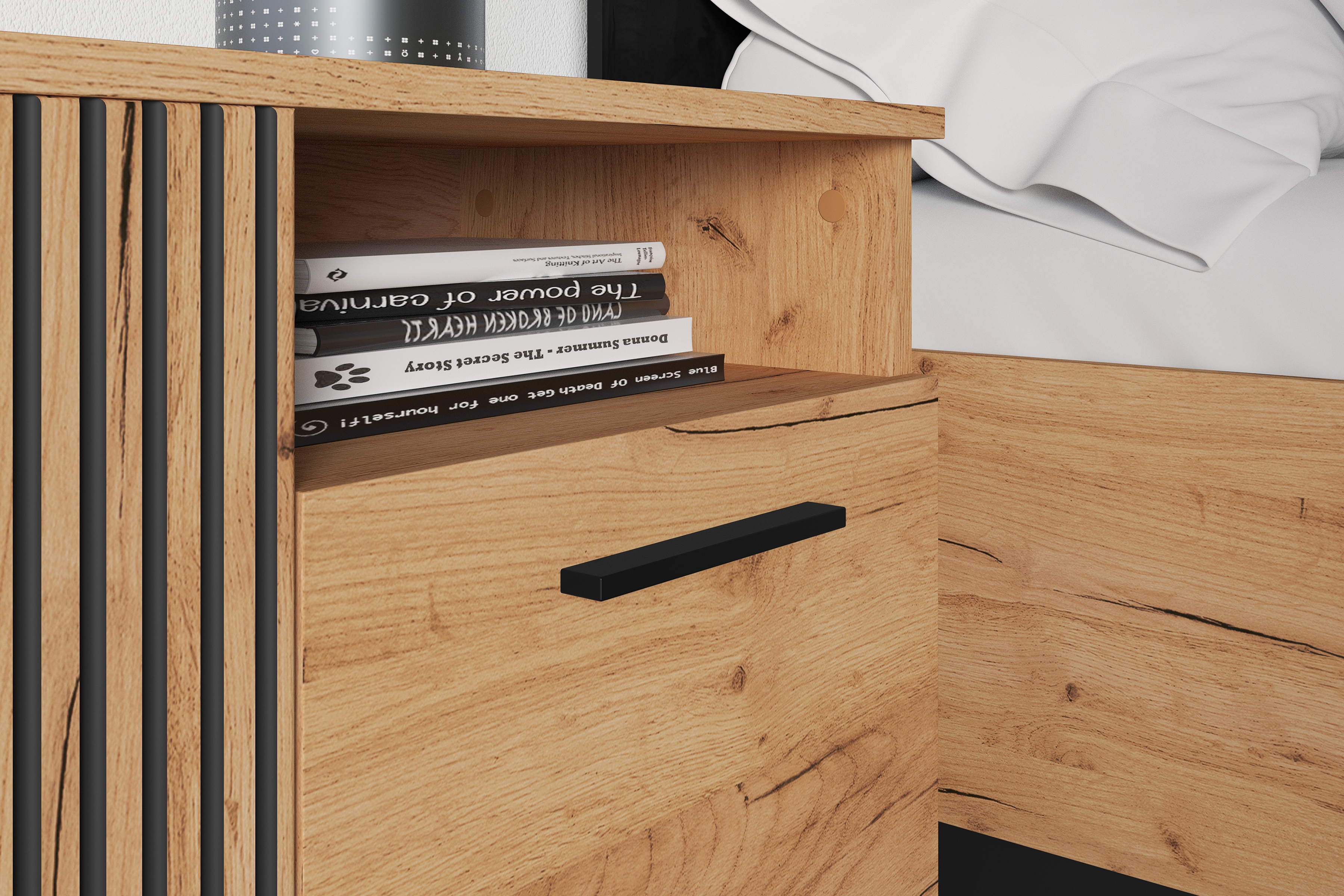 Noční stolek Clawi 50 cm - dub craft zlatý / černá Noční stolek Clawi 09 - 50 cm - dub craft zlatá / černá