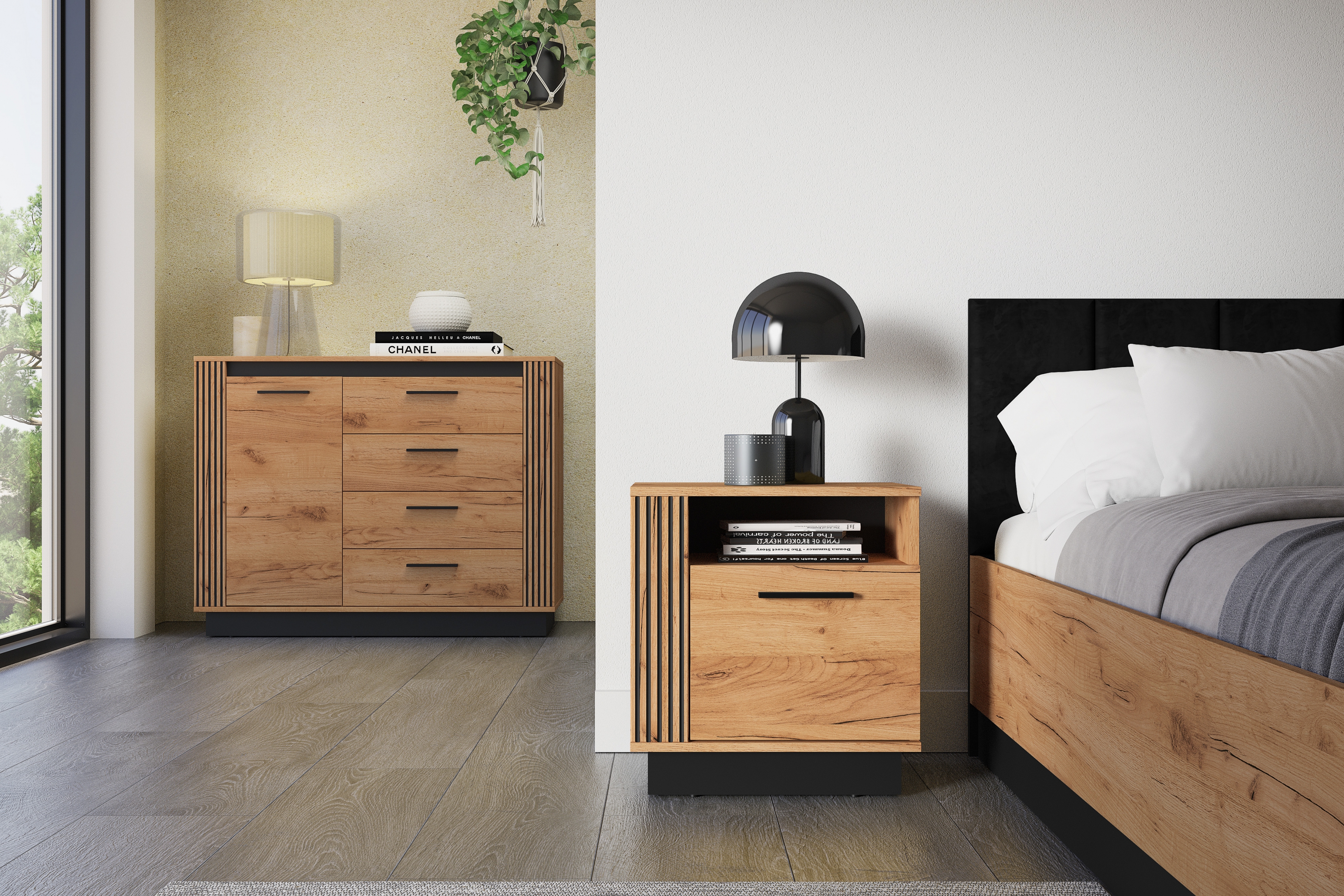 Noční stolek Clawi 50 cm - dub craft zlatý / černá Noční stolek Clawi 09 - 50 cm - dub craft zlatá / černá