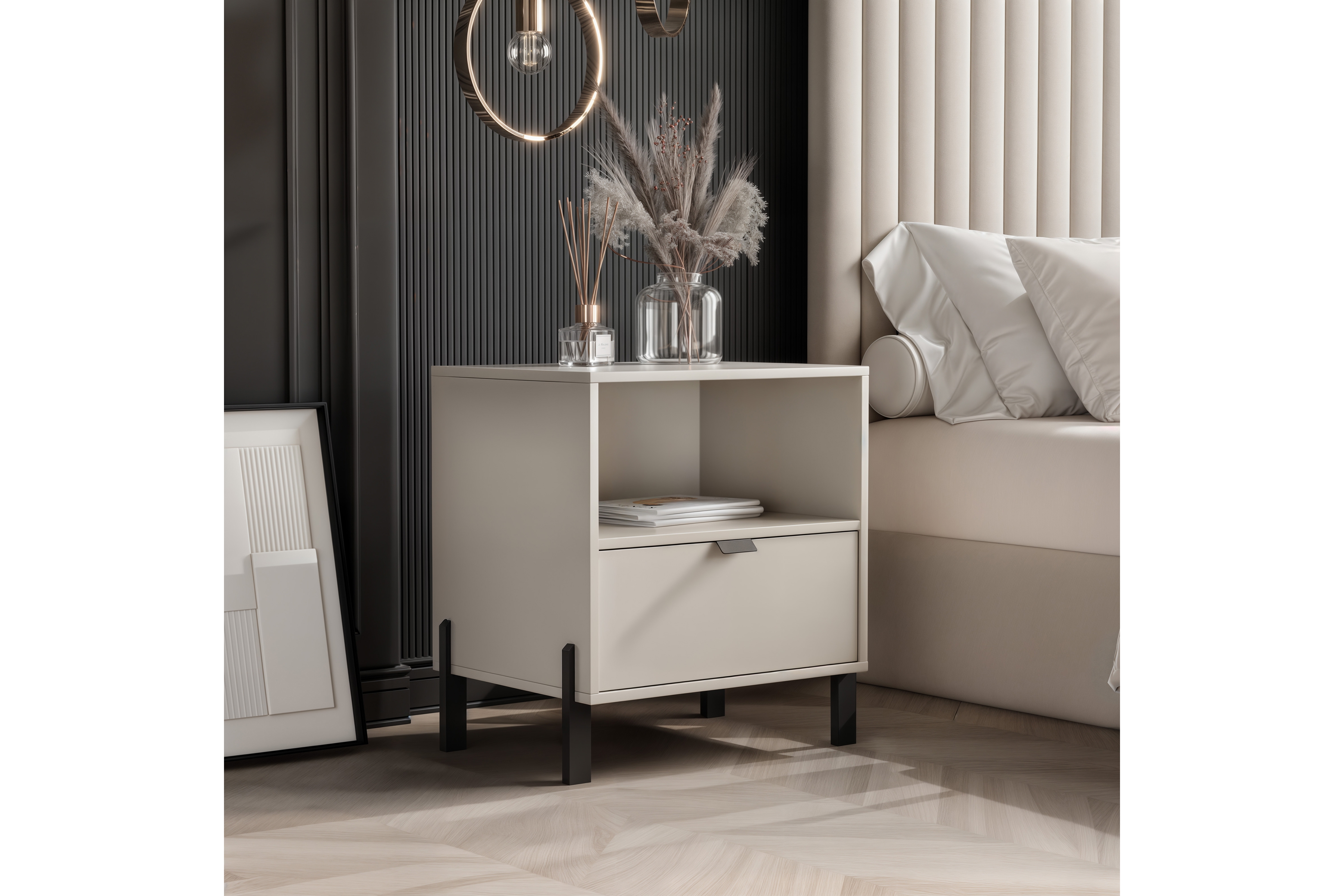 Noční stolek Cremona se zásuvkou - písková béžová Noční stolek Cremona z szuflada - béžová Pískový 