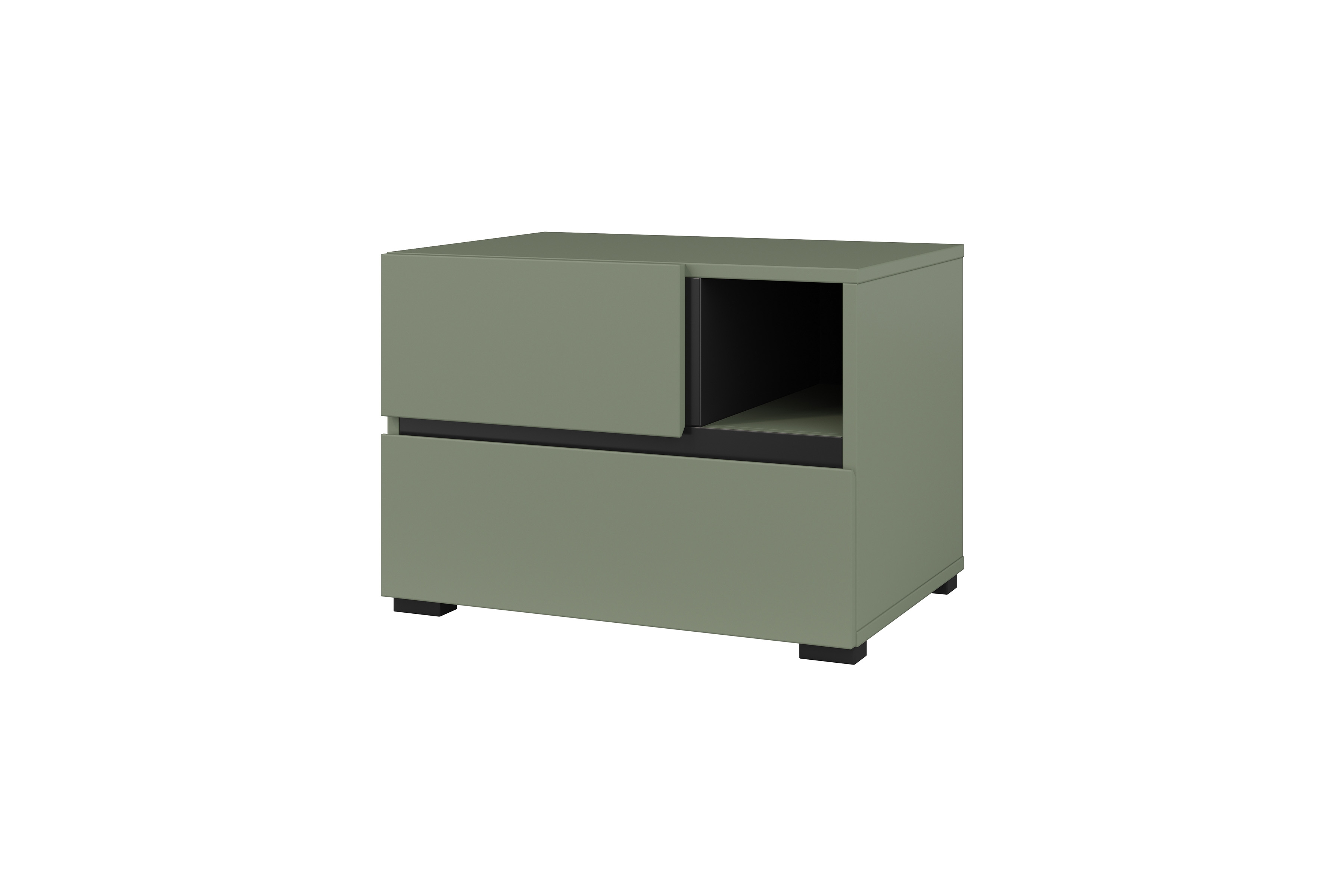 Noční stolek Cross 55 cm se zásuvkami – tlumená zelená / černá Noční stolek Cross 55 cm se zásuvkami - zgaszona zelená / zgaszona zelená - černá