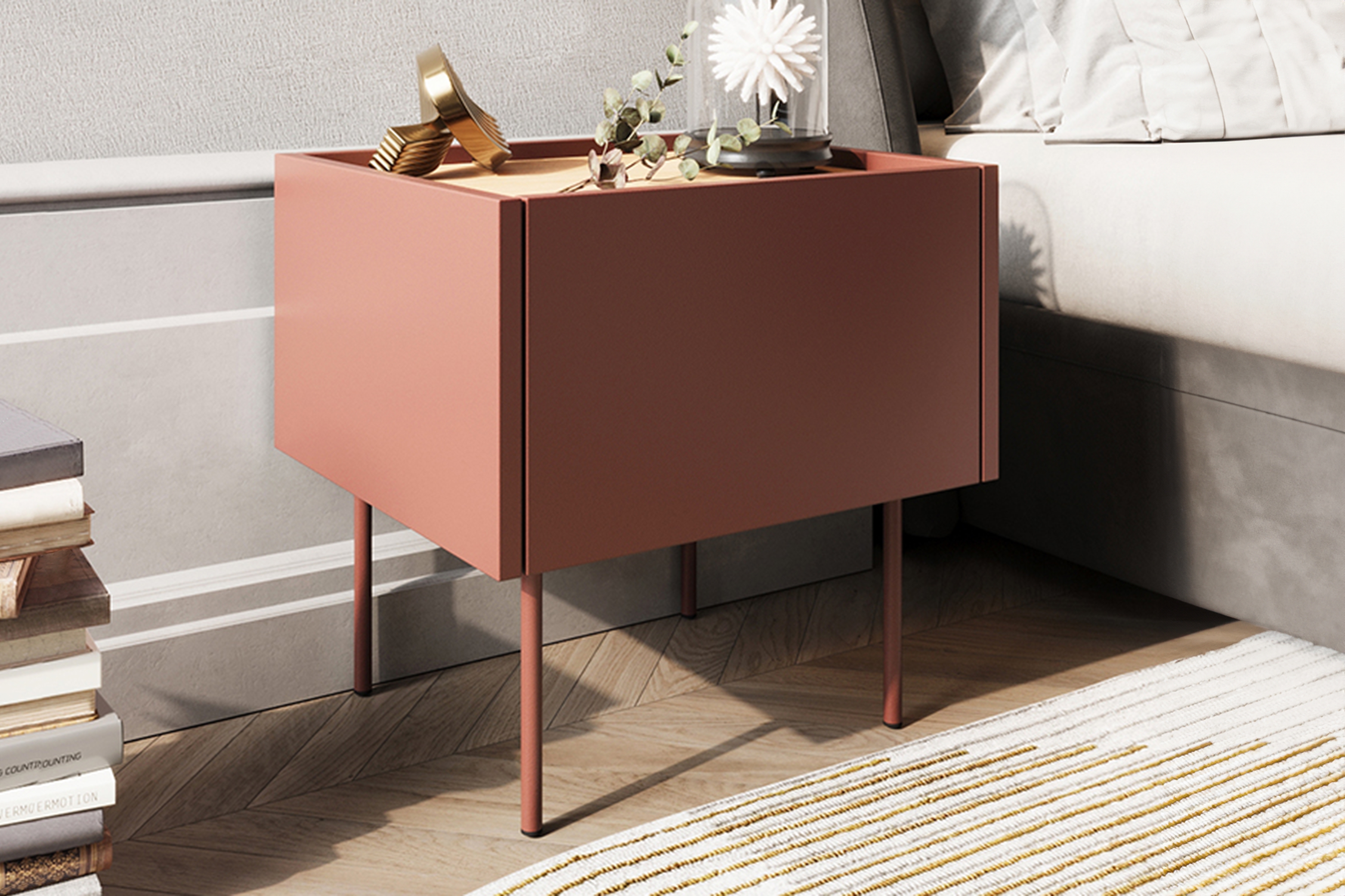 Noční stolek Desin 45 cm - ceramic red / dub nagano Noční stolek Desin z szuflada 45 cm - ceramic red / dub nagano