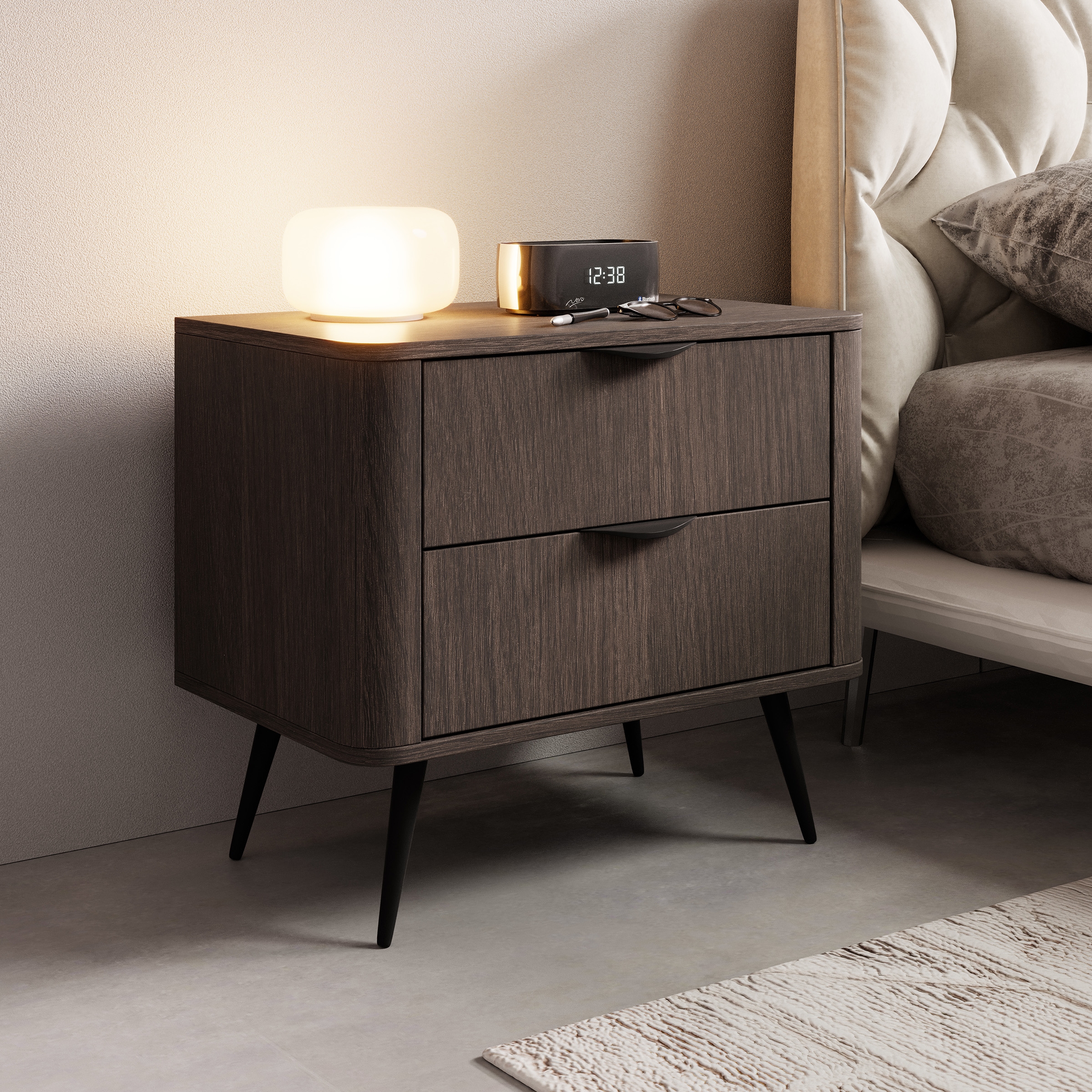 Noční stolek Edrin 63 cm se zásuvkami - dub dunin / černá Noční stolek Edrin 63 cm se zásuvkami - dub dunin / černá