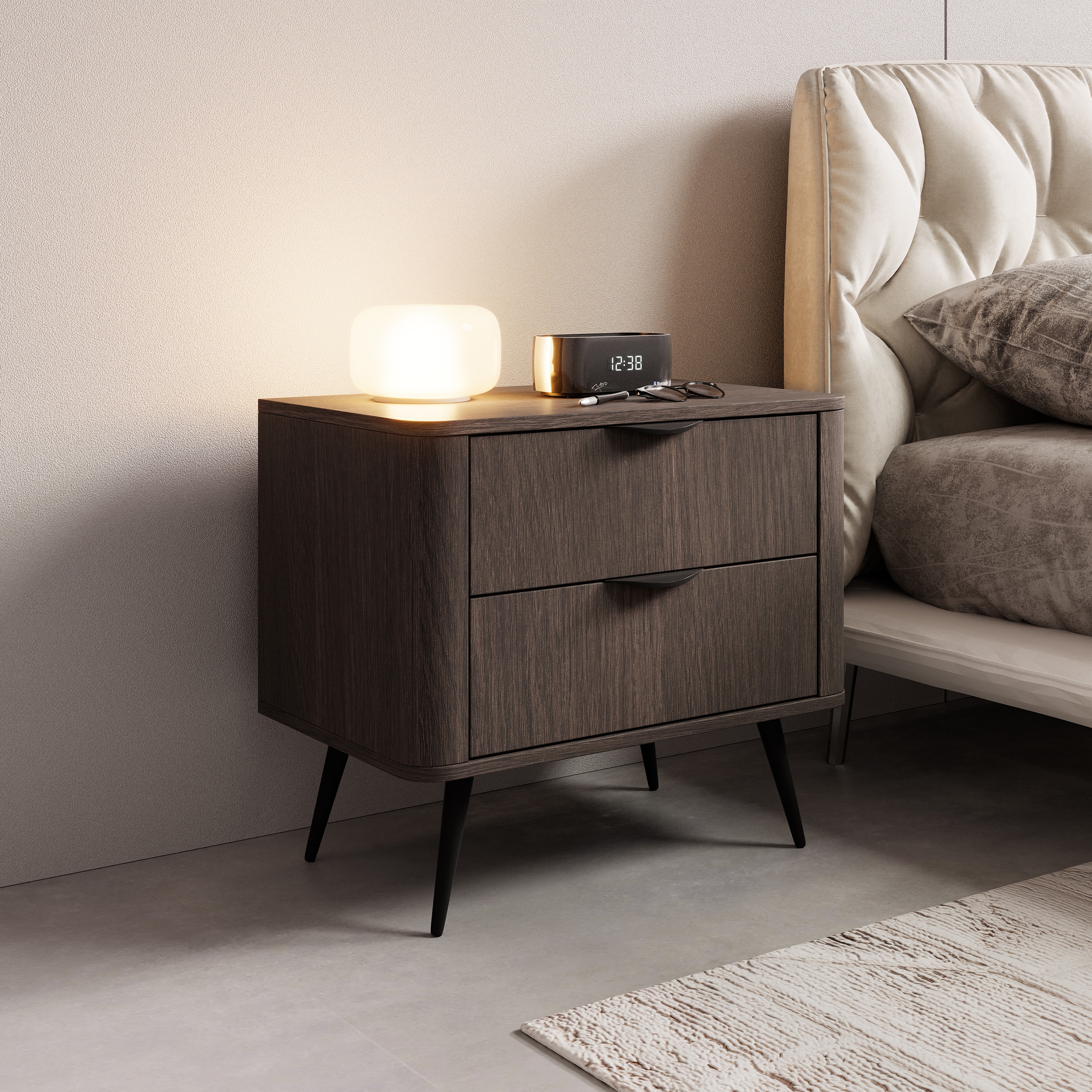 Noční stolek Edrin 63 cm se zásuvkami - dub dunin / černá Noční stolek Edrin 63 cm se zásuvkami - dub dunin / černá