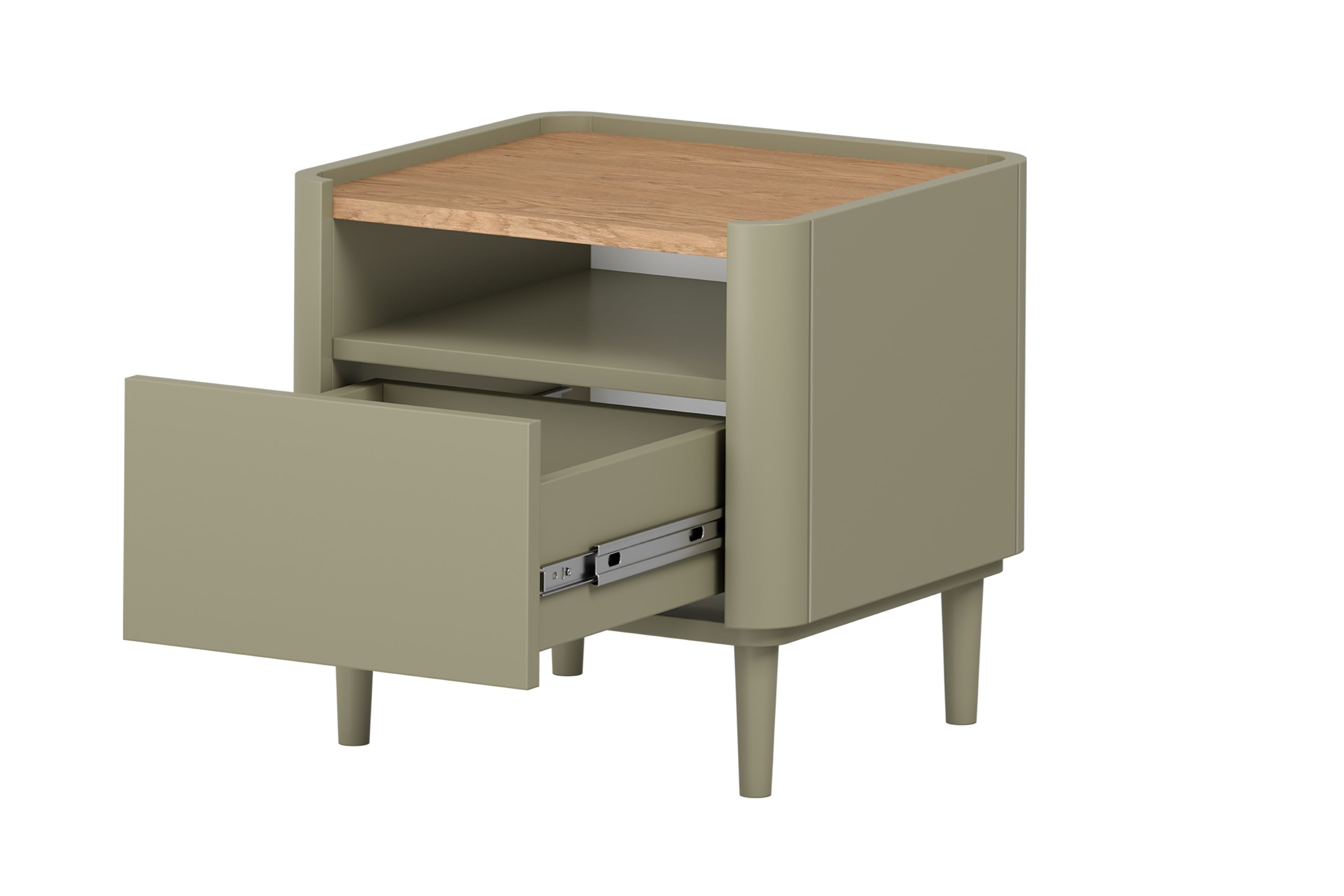 Nočný stolík Elivo 50 cm na nožičkách - eukalyptus / dub baltic dune Nočný Stolík Elivo 50 cm z szuflada na nôžkach - eukaliptus / Dub baltic dune