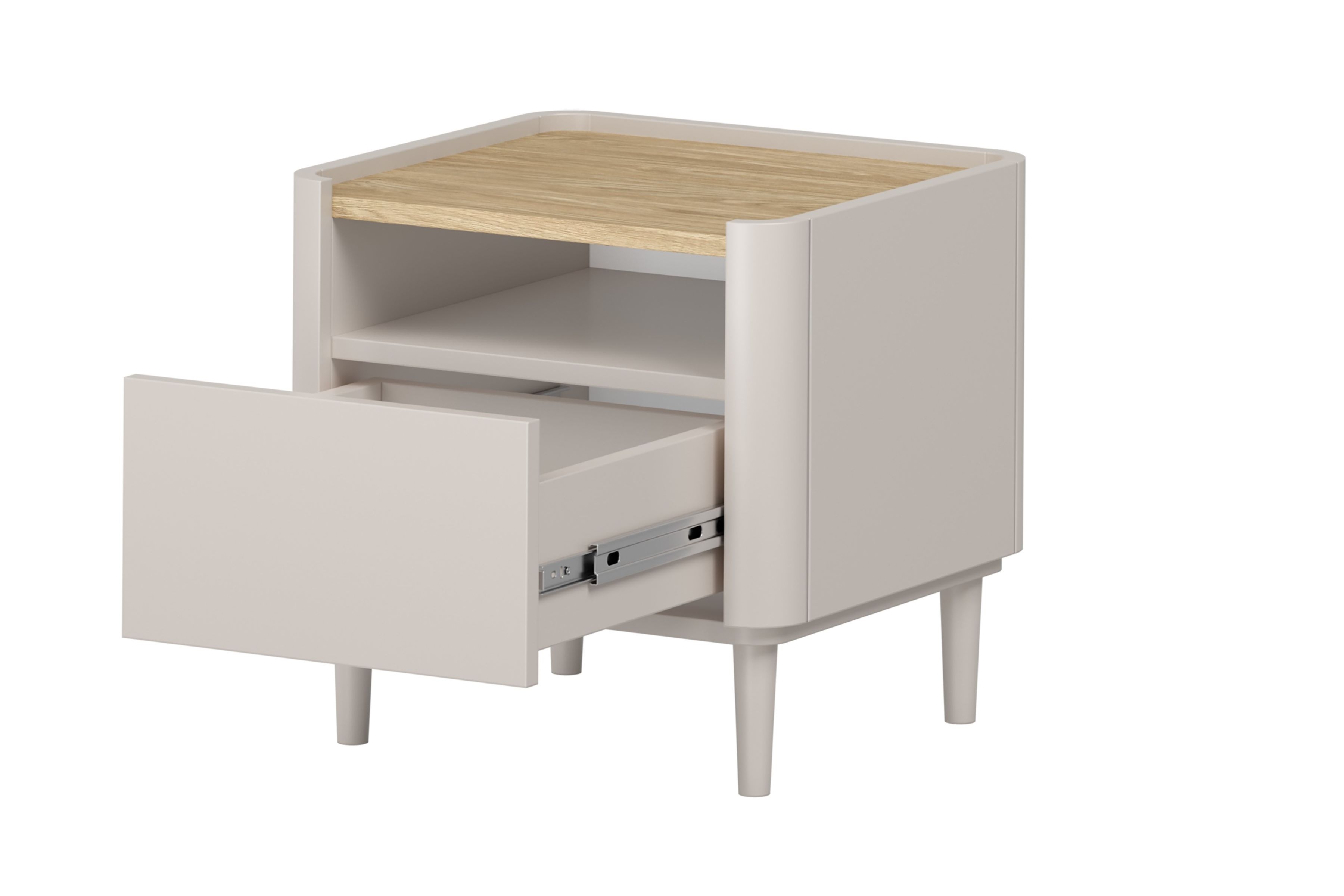 Nočný stolík Elivo 50 cm na nožičkách - kašmírová / dub olejovaný Nočný Stolík Elivo 50 cm z szuflada na nôžkach - kašmír / Dub olejowany