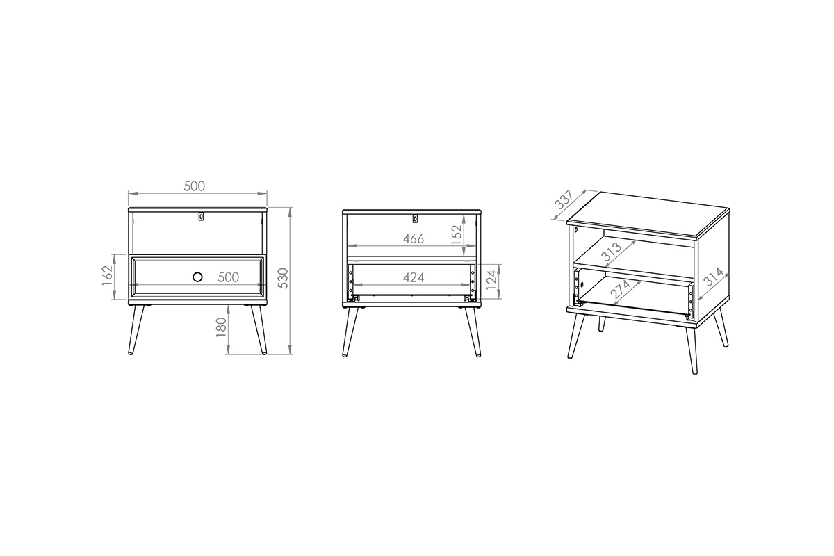 Nočný stolík Riomi 07 50 cm s kovovými nožičkami - biely lesk / zlaté nožičky Nočný Stolík do spálne