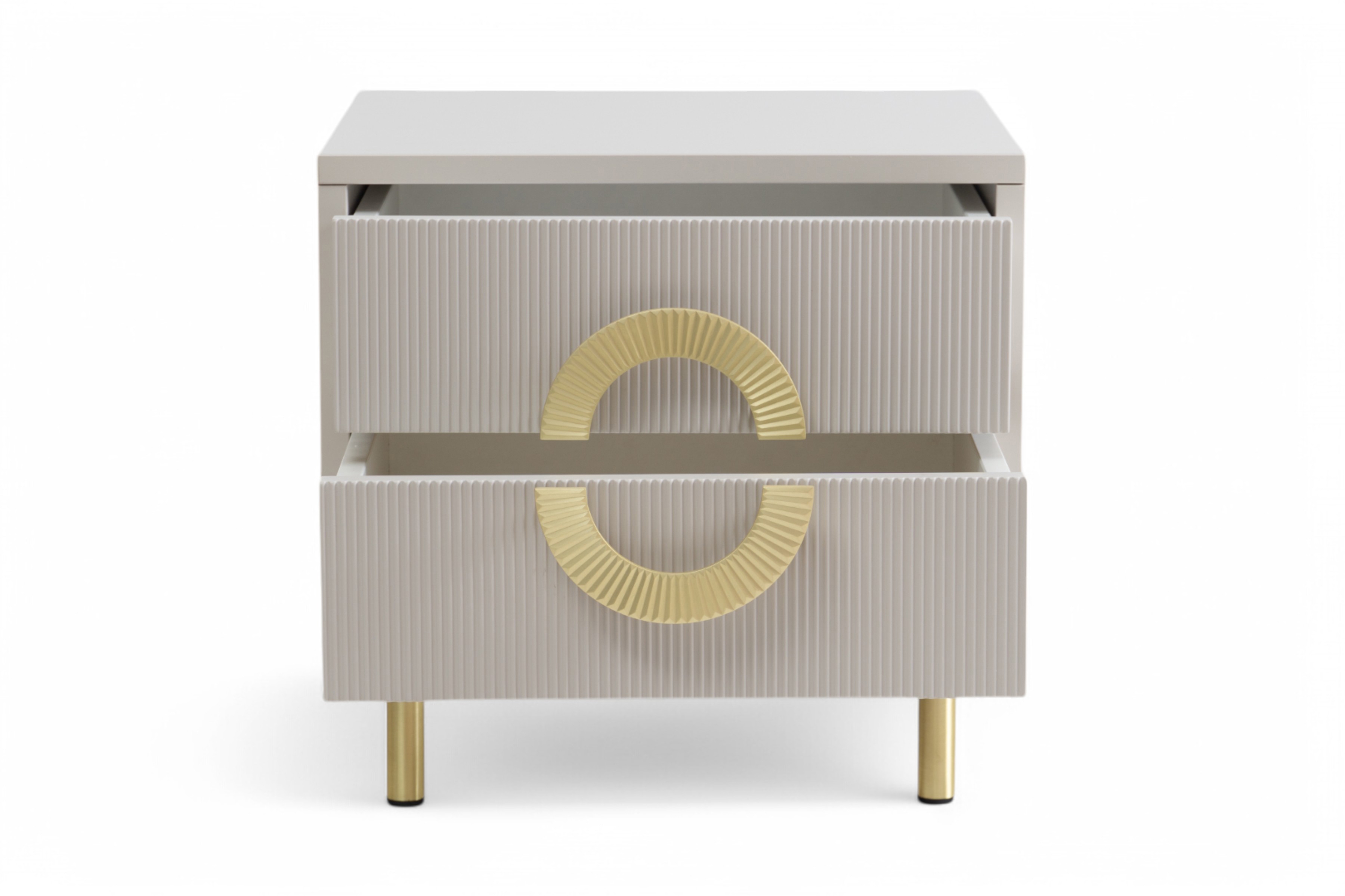 Noční stolek Nubo 46 cm - kašmírová / zlaté nožky Noční stolek Gotimo 46 cm se zásuvkami - kašmír / zlote Nohy