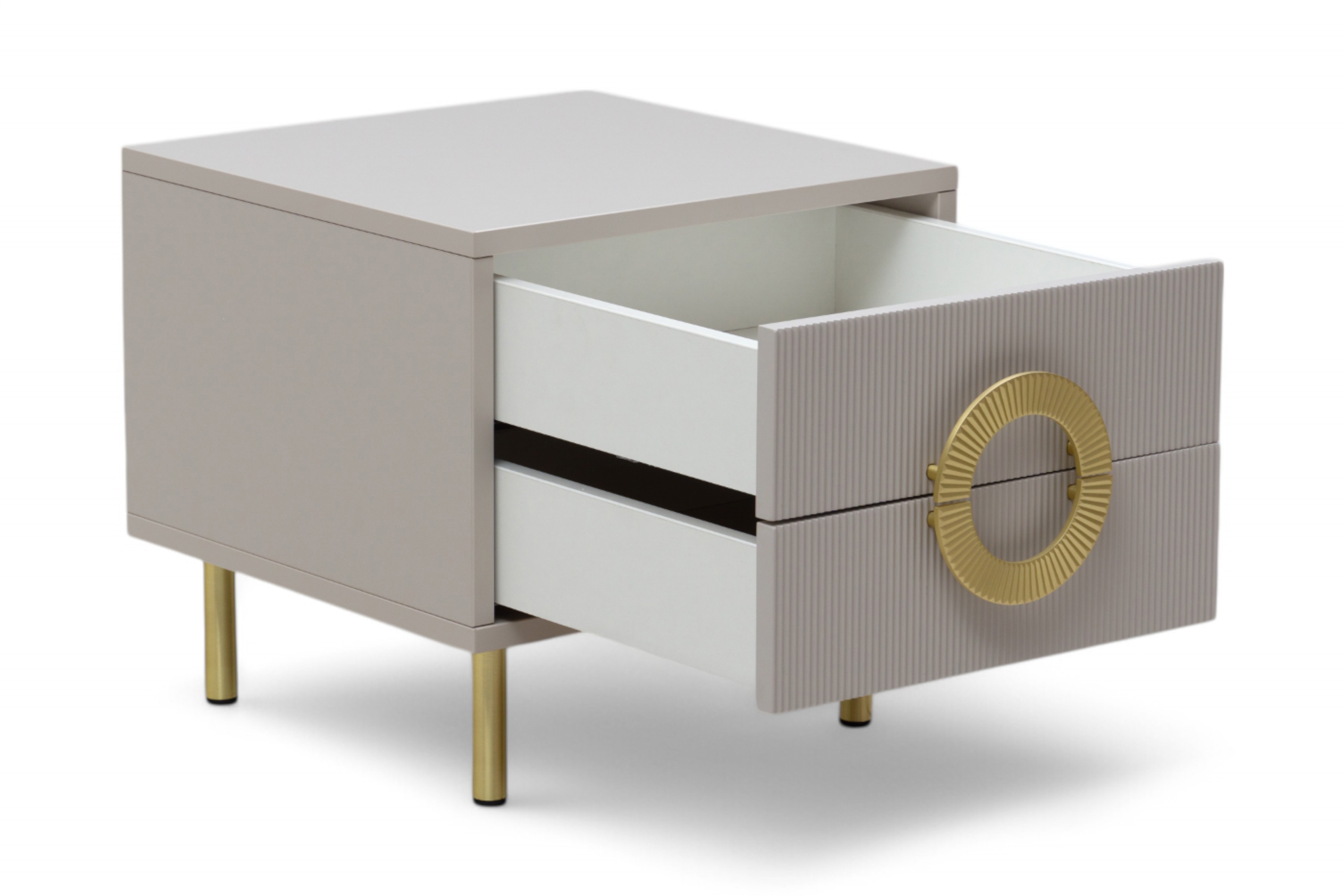 Noční stolek Nubo 46 cm - kašmírová / zlaté nožky Noční stolek Gotimo 46 cm se zásuvkami - kašmír / zlote Nohy