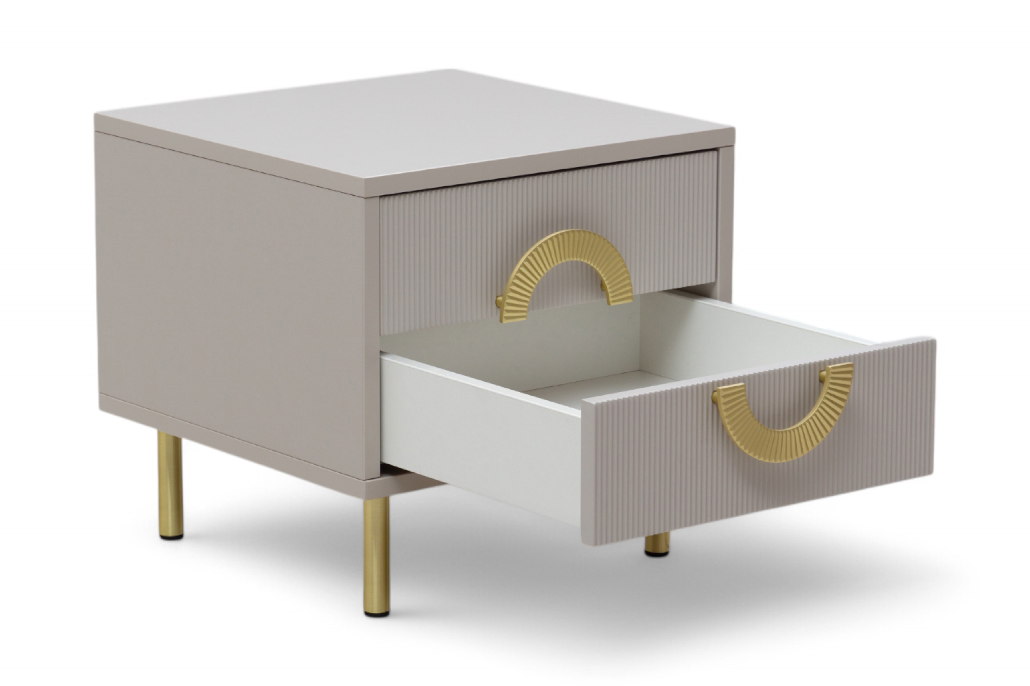 Noční stolek Nubo 46 cm - kašmírová / zlaté nožky Noční stolek Gotimo 46 cm se zásuvkami - kašmír / zlote Nohy