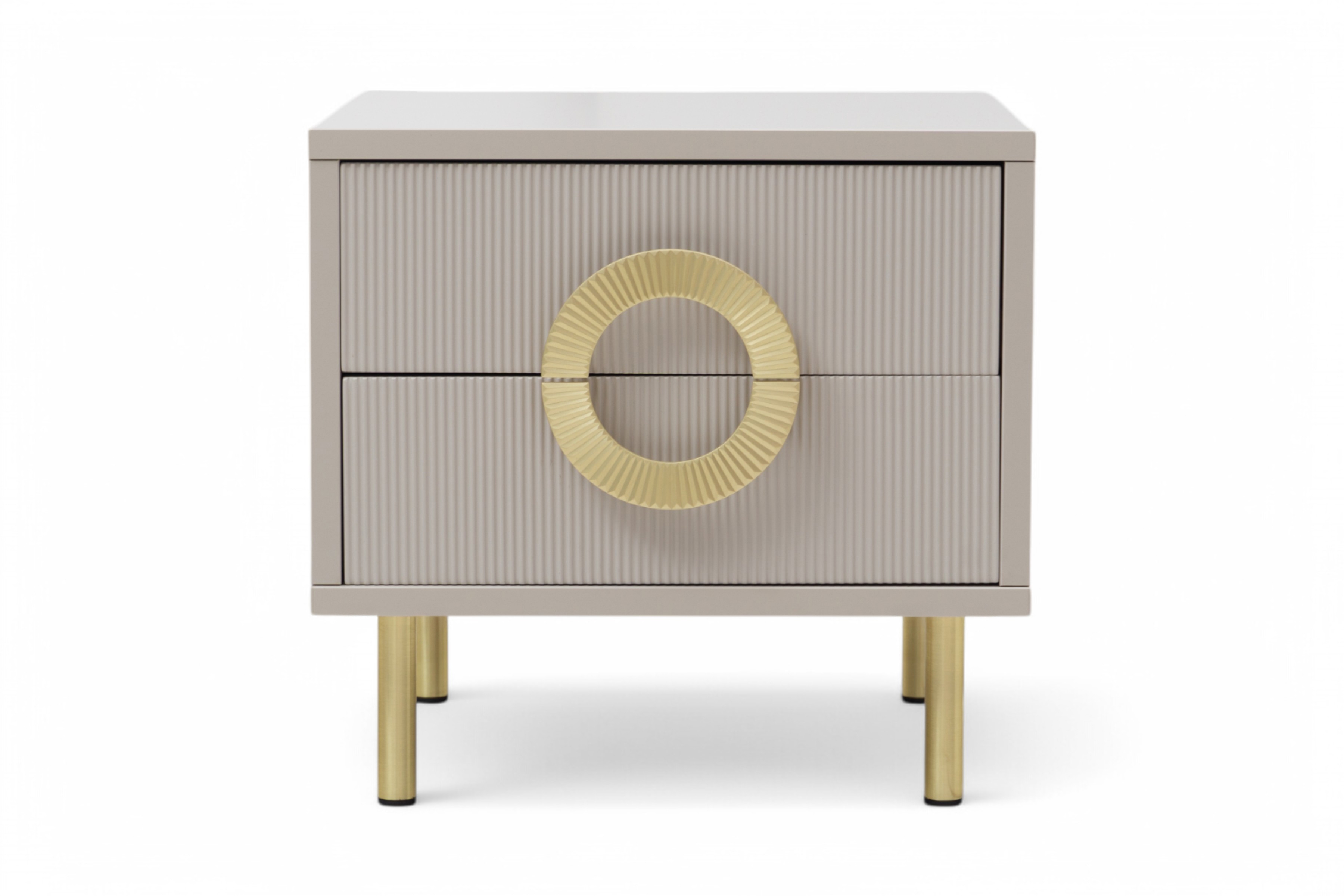 Noční stolek Nubo 46 cm - kašmírová / zlaté nožky Noční stolek Gotimo 46 cm se zásuvkami - kašmír / zlote Nohy