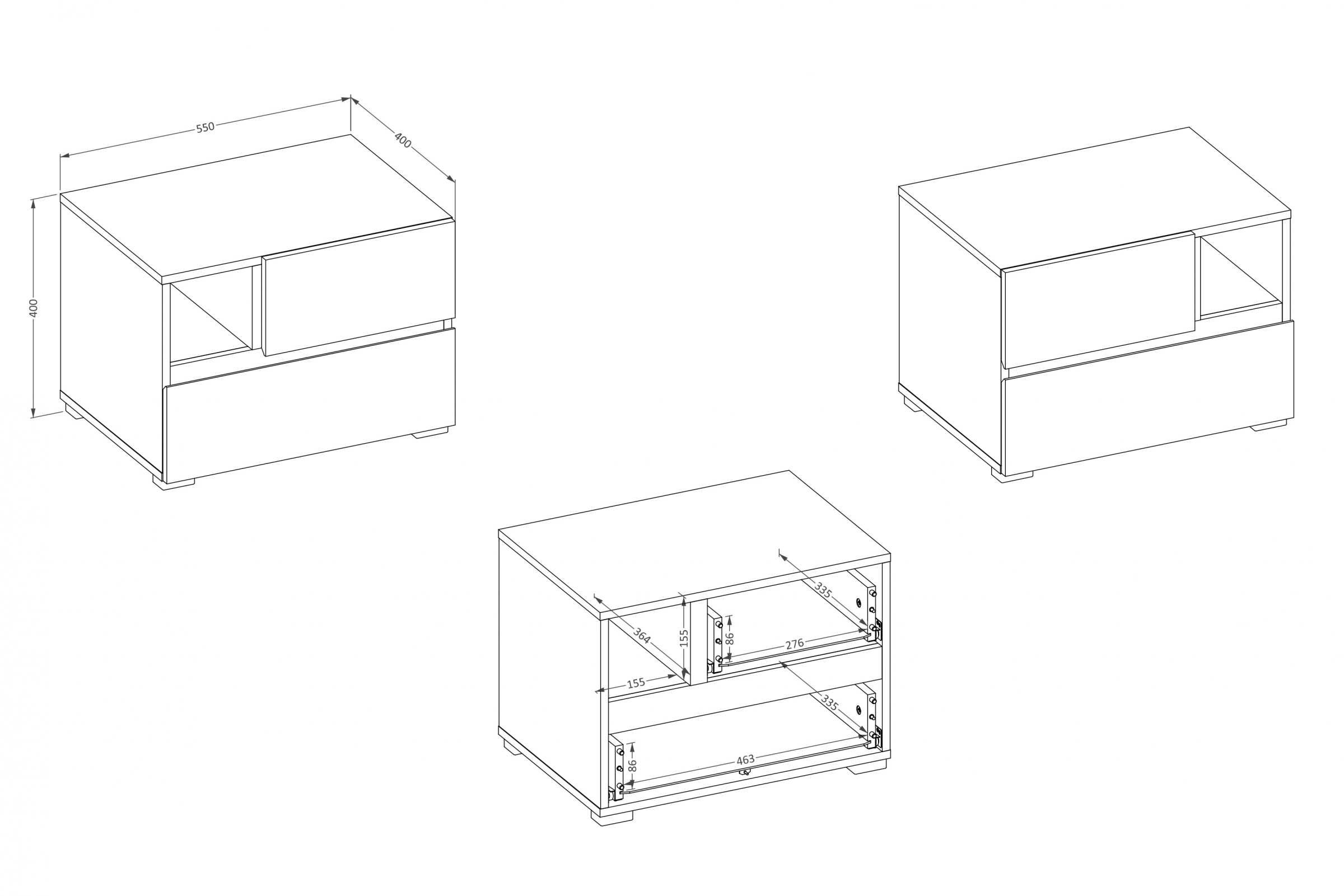 Nočný stolík Cross 55 cm so zásuvkami - biela / čierna Nočný Stolík Gramon 55 cm so zásuvkami - biela / čierny