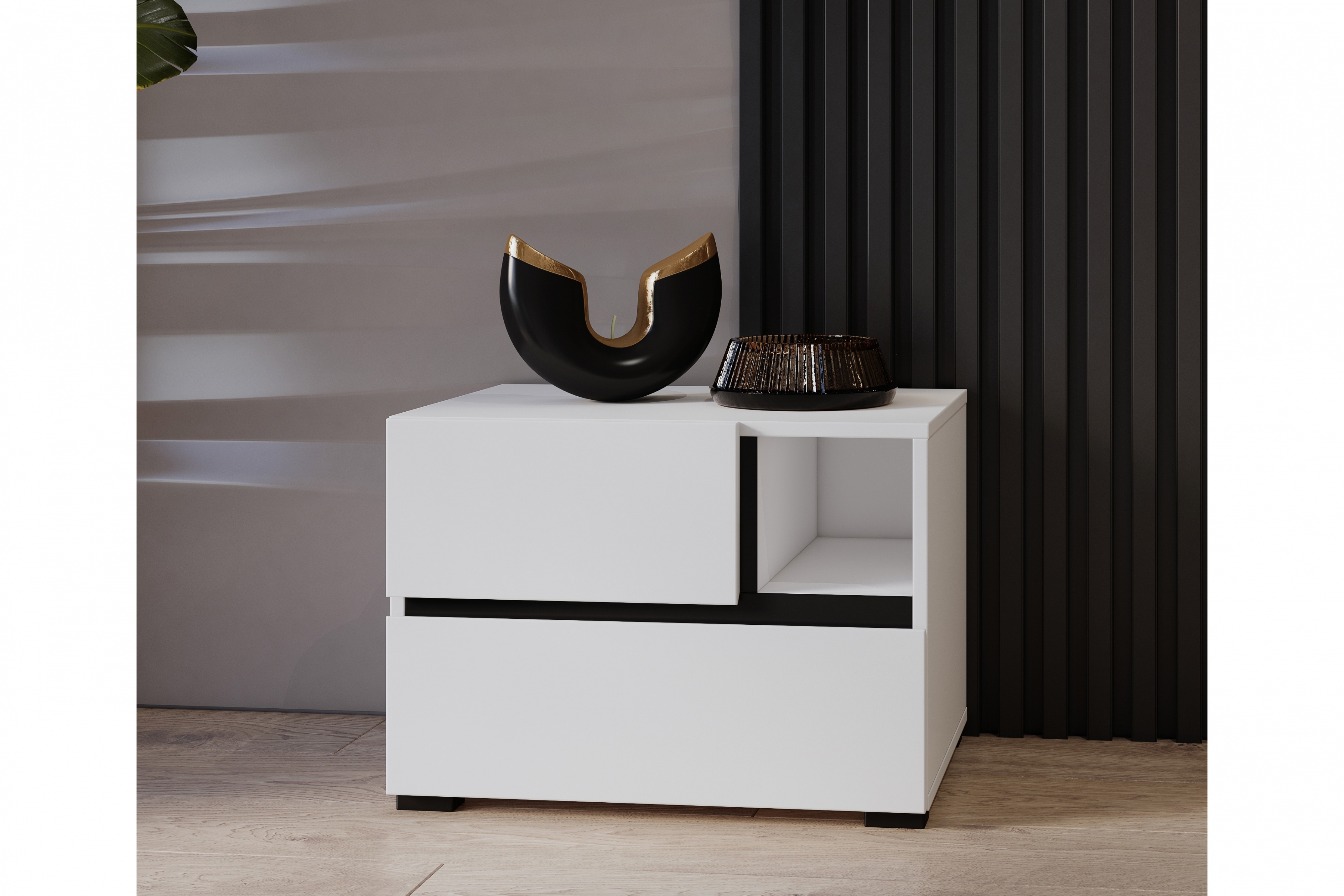 Nočný stolík Cross 55 cm so zásuvkami - biela / čierna Nočný Stolík Gramon 55 cm so zásuvkami - biela / čierny