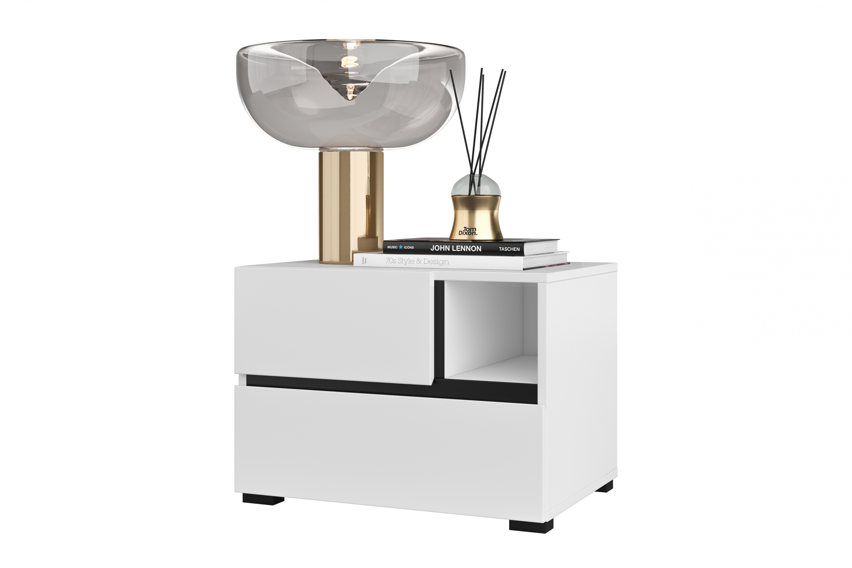 Nočný stolík Cross 55 cm so zásuvkami - biela / čierna Nočný Stolík Gramon 55 cm so zásuvkami - biela / čierny