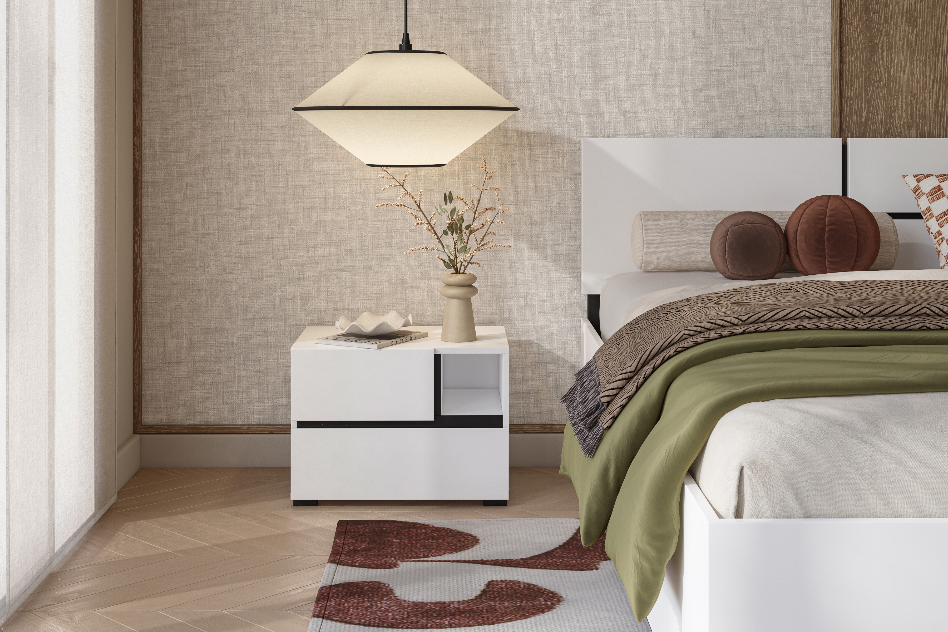 Nočný stolík Cross 55 cm so zásuvkami - biela / čierna Nočný Stolík Gramon 55 cm so zásuvkami - biela / čierny